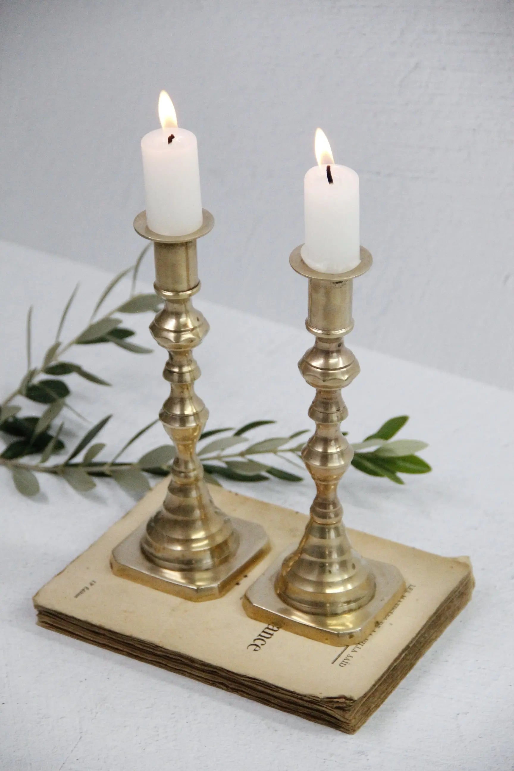 Vintage Brass Candle Holders Pair, Taper Candlestick 8.25"  Debra Hall Lifestyle