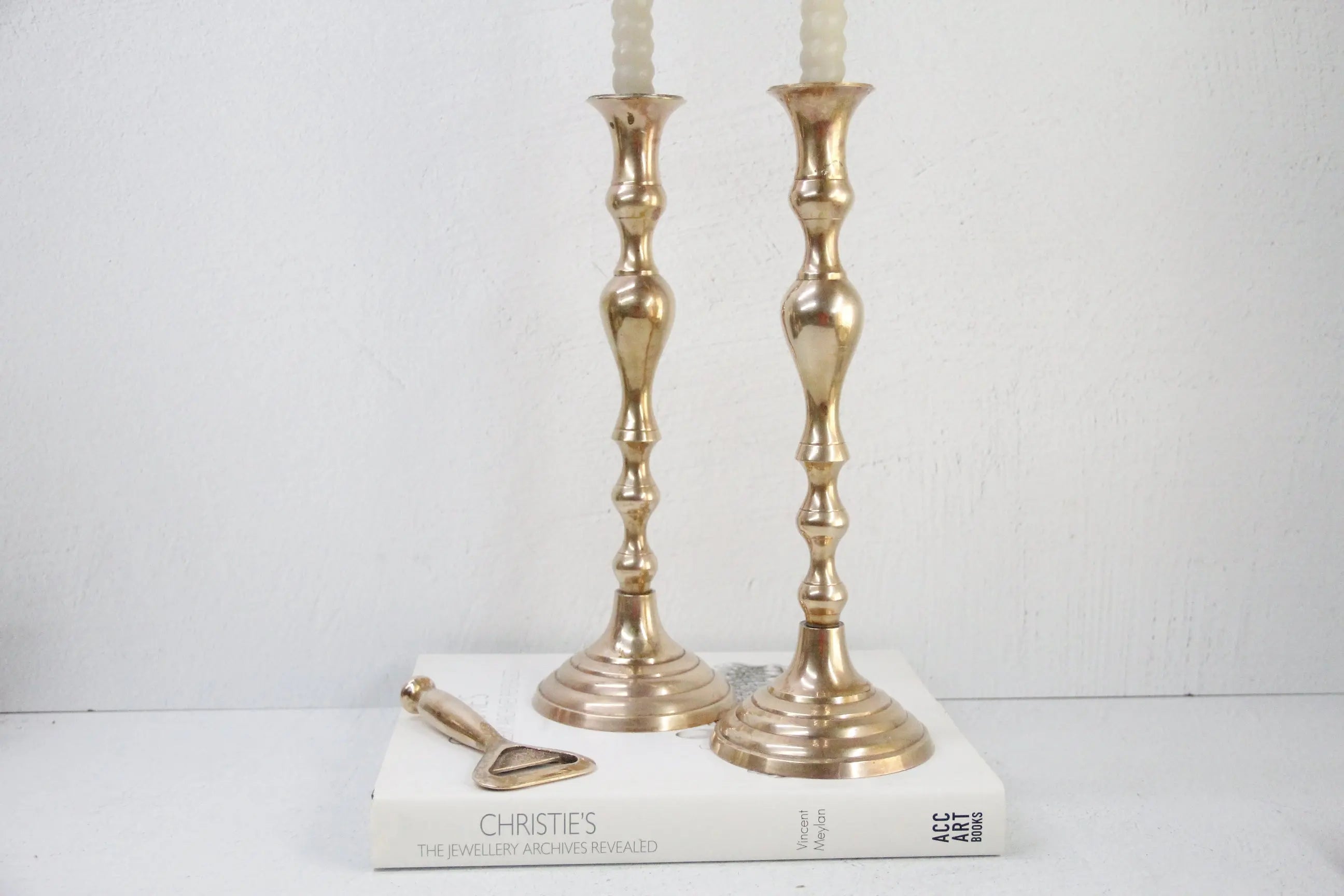 Vintage Brass Candle Holders | Tall Candlestick Pair  Debra Hall Lifestyle