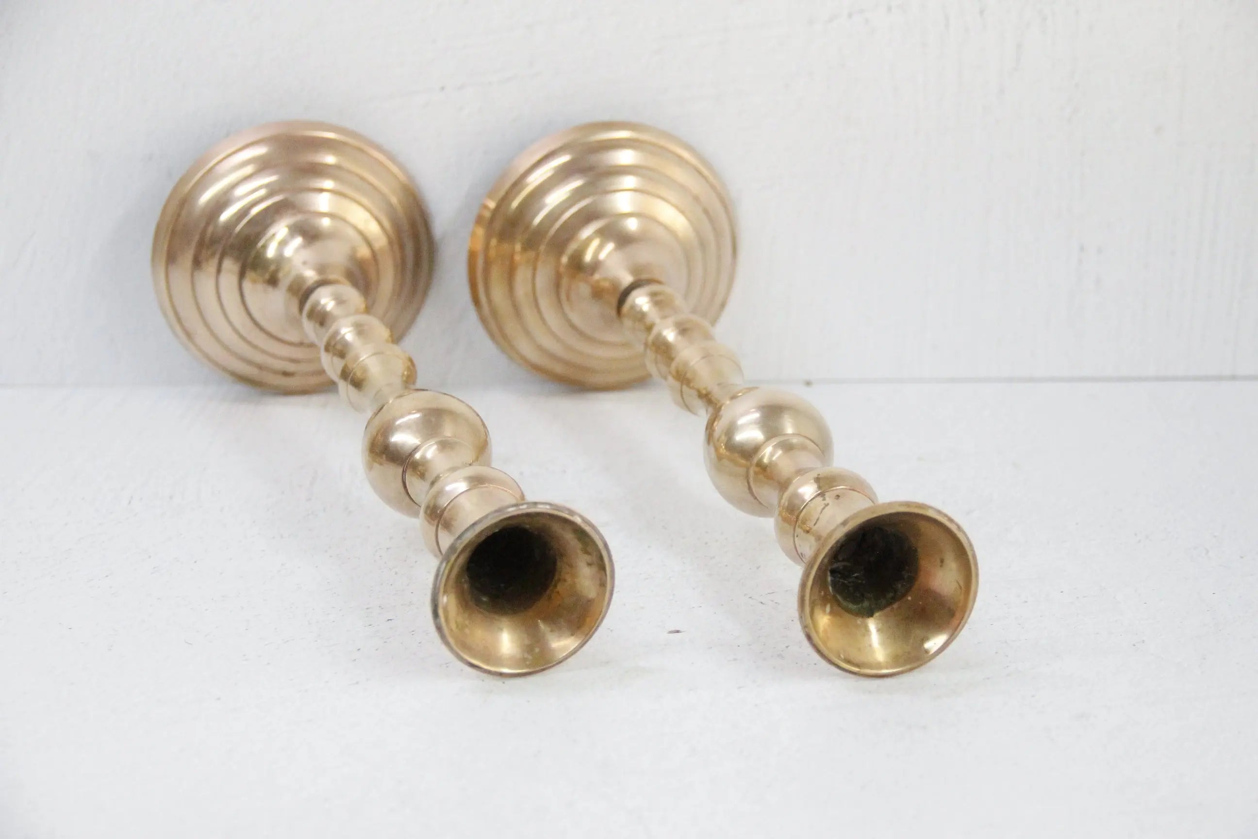 Vintage Brass Candle Holders | Tall Candlestick Pair  Debra Hall Lifestyle