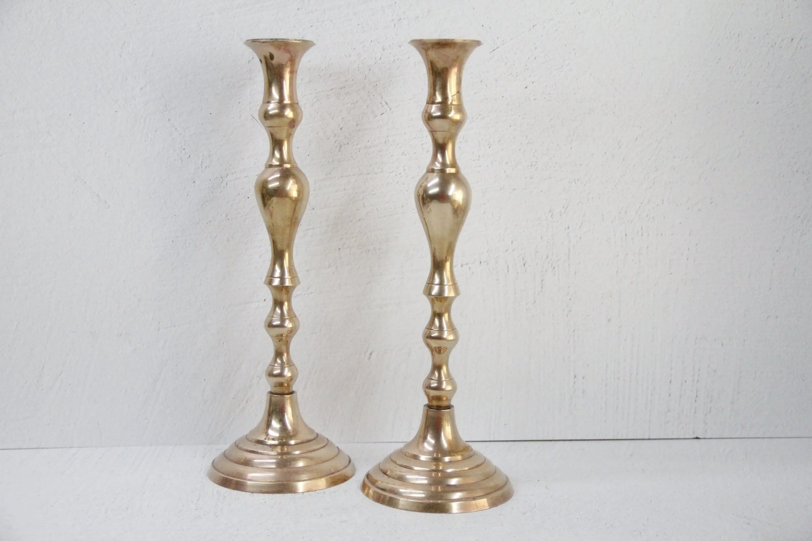 Vintage Brass Candle Holders | Tall Candlestick Pair  Debra Hall Lifestyle