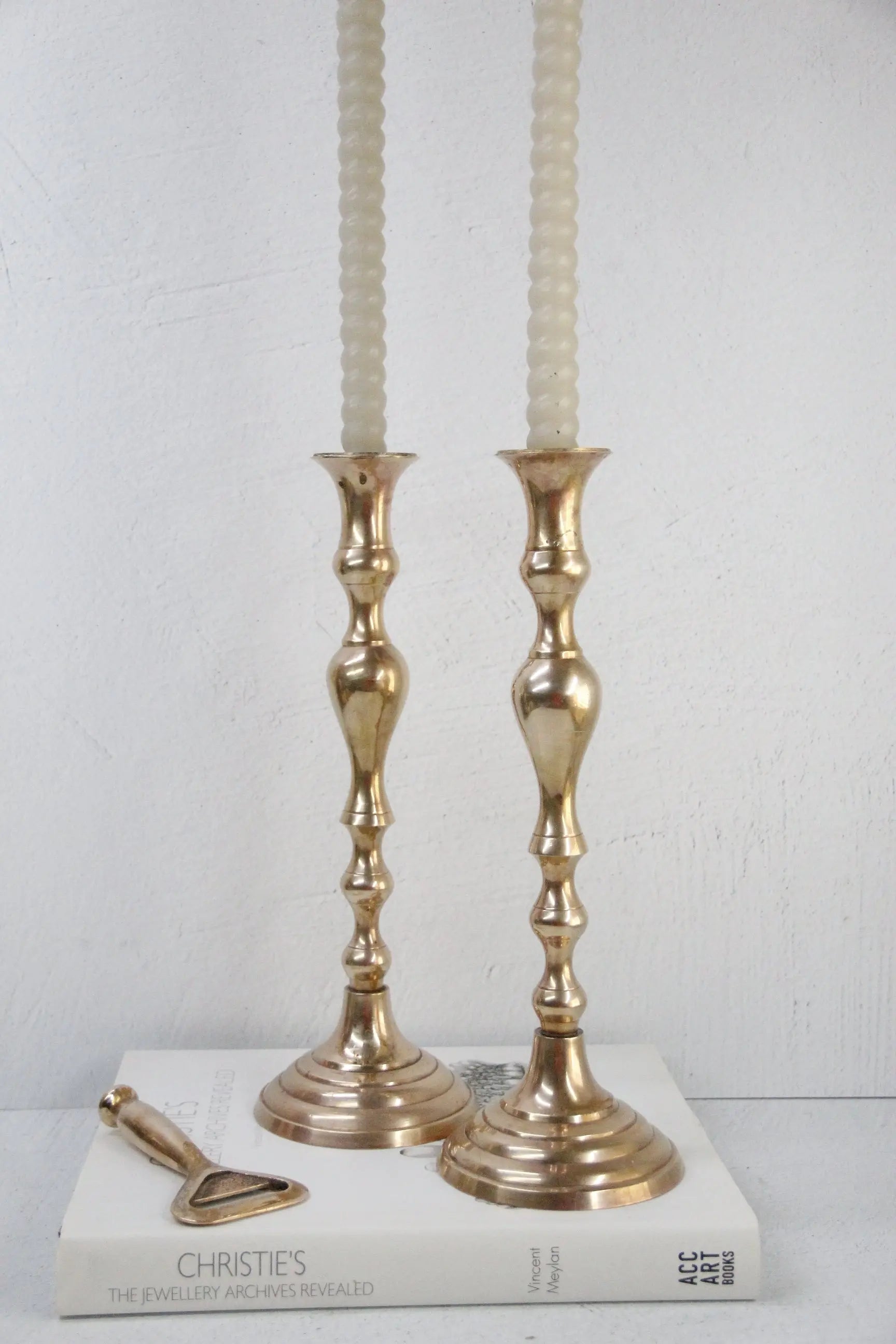 Vintage Brass Candle Holders | Tall Candlestick Pair  Debra Hall Lifestyle