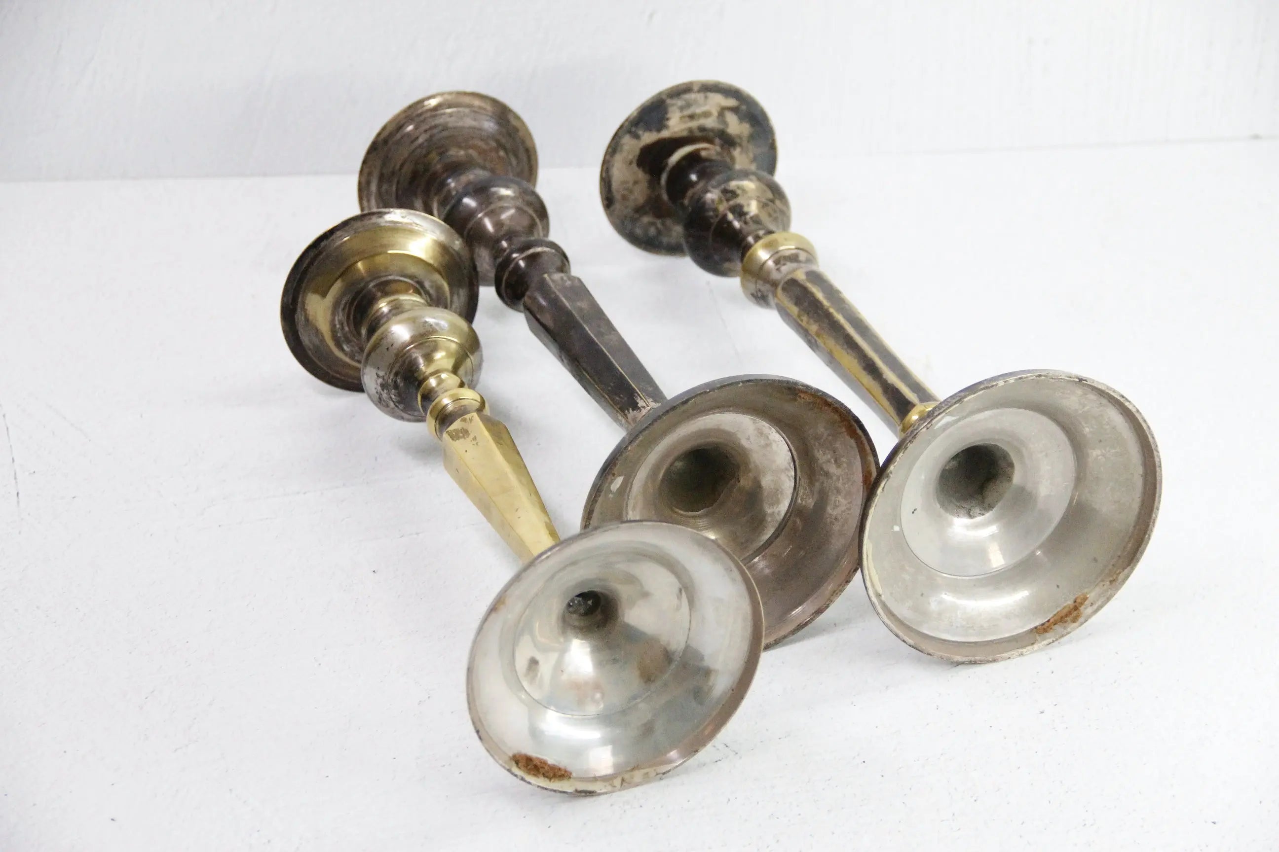 Vintage Brass Candlesticks | Silver Trio-Patinated  Debra Hall Lifestyle