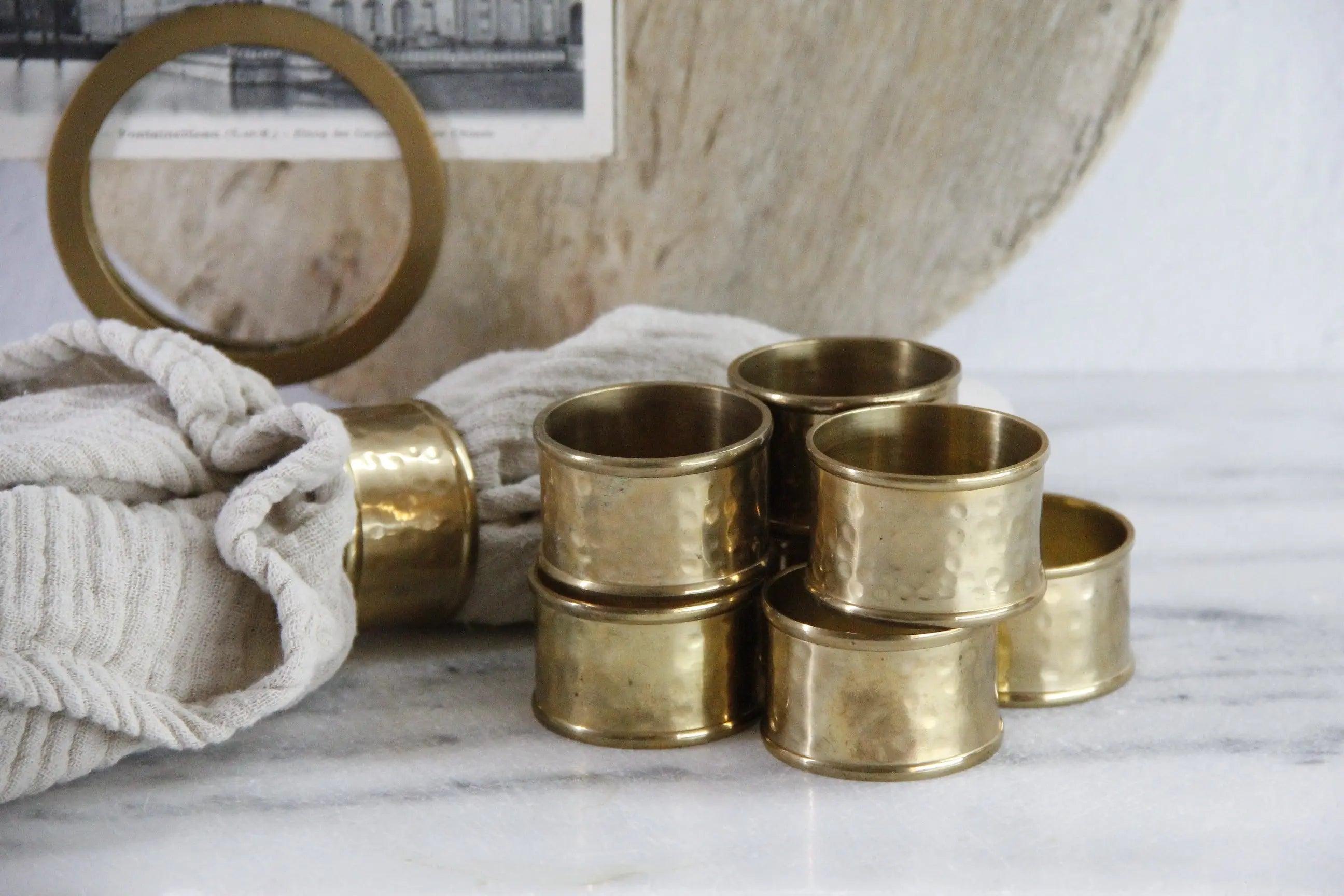 Vintage Brass Napkin Rings Hammered Set of 8 Holders