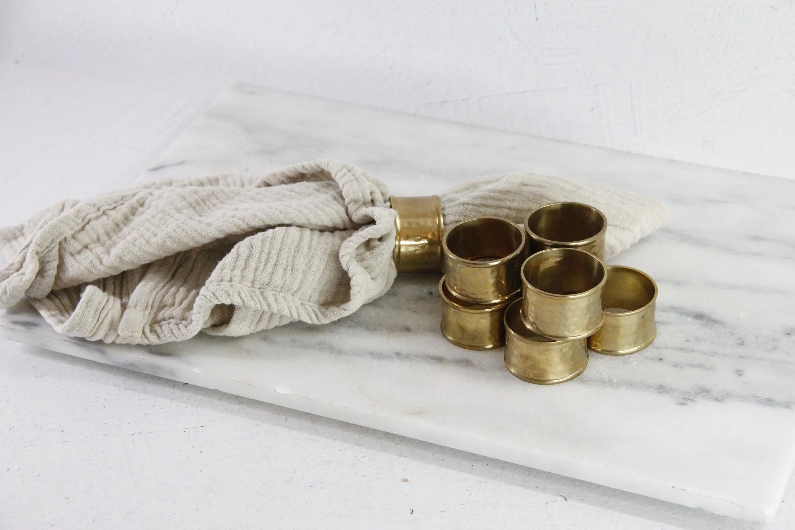 Vintage Brass Napkin Rings Hammered Set of 8 Holders