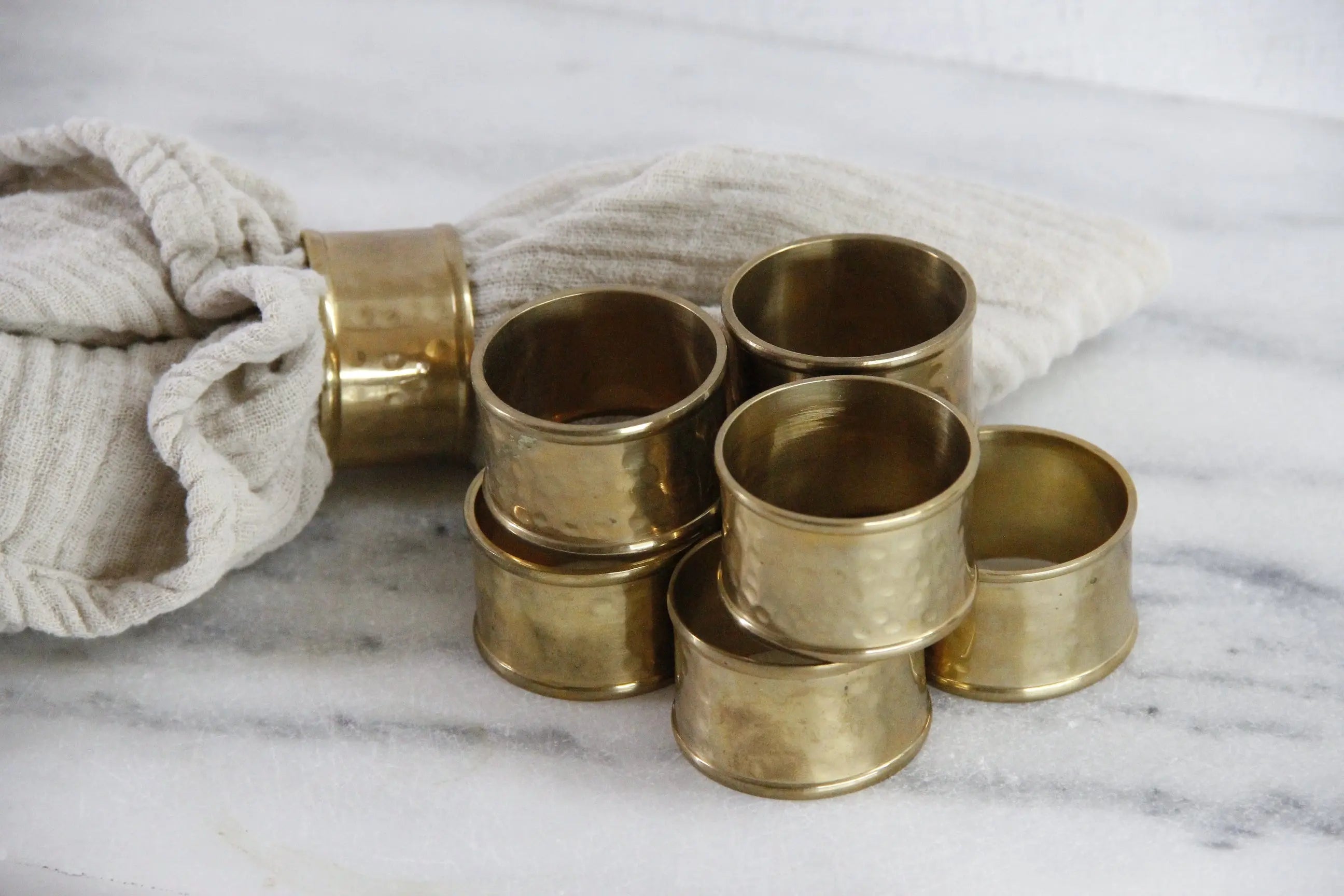 Vintage Brass Napkin Rings Hammered Set of 8 Holders