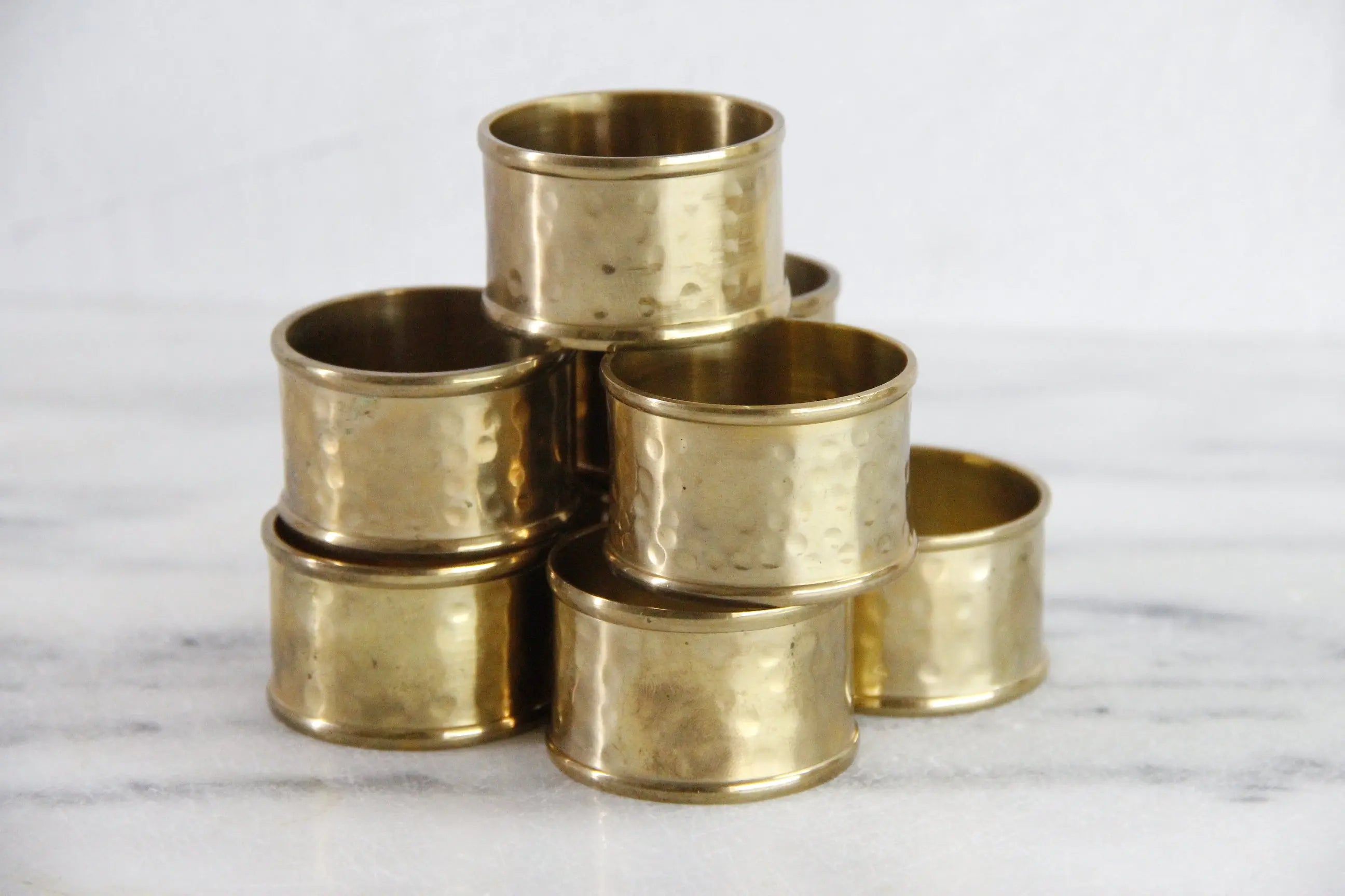 Vintage Brass Napkin Rings Hammered Set of 8 Holders