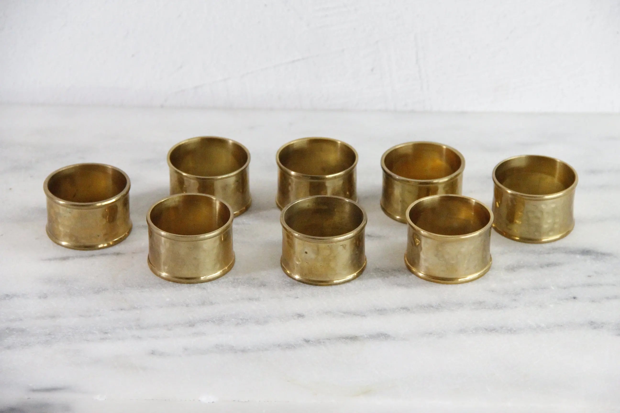 Vintage Brass Napkin Rings Hammered Set of 8 Holders