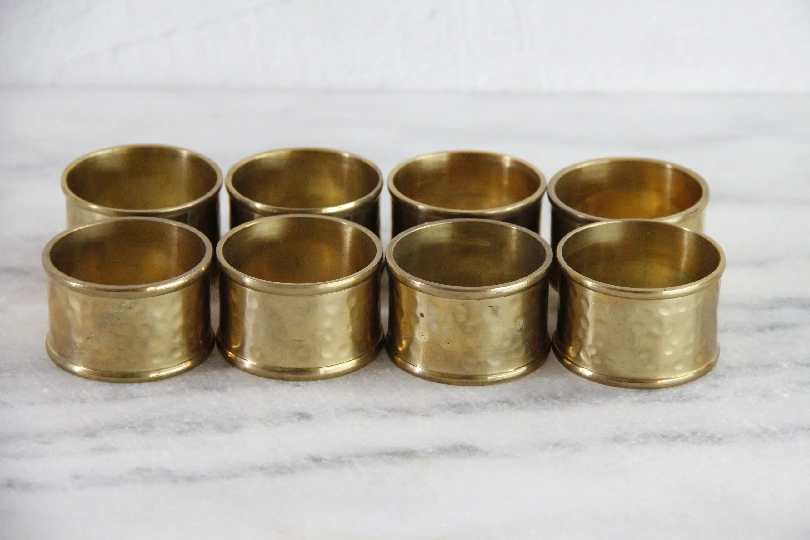 Vintage Brass Napkin Rings Hammered Set of 8 Holders