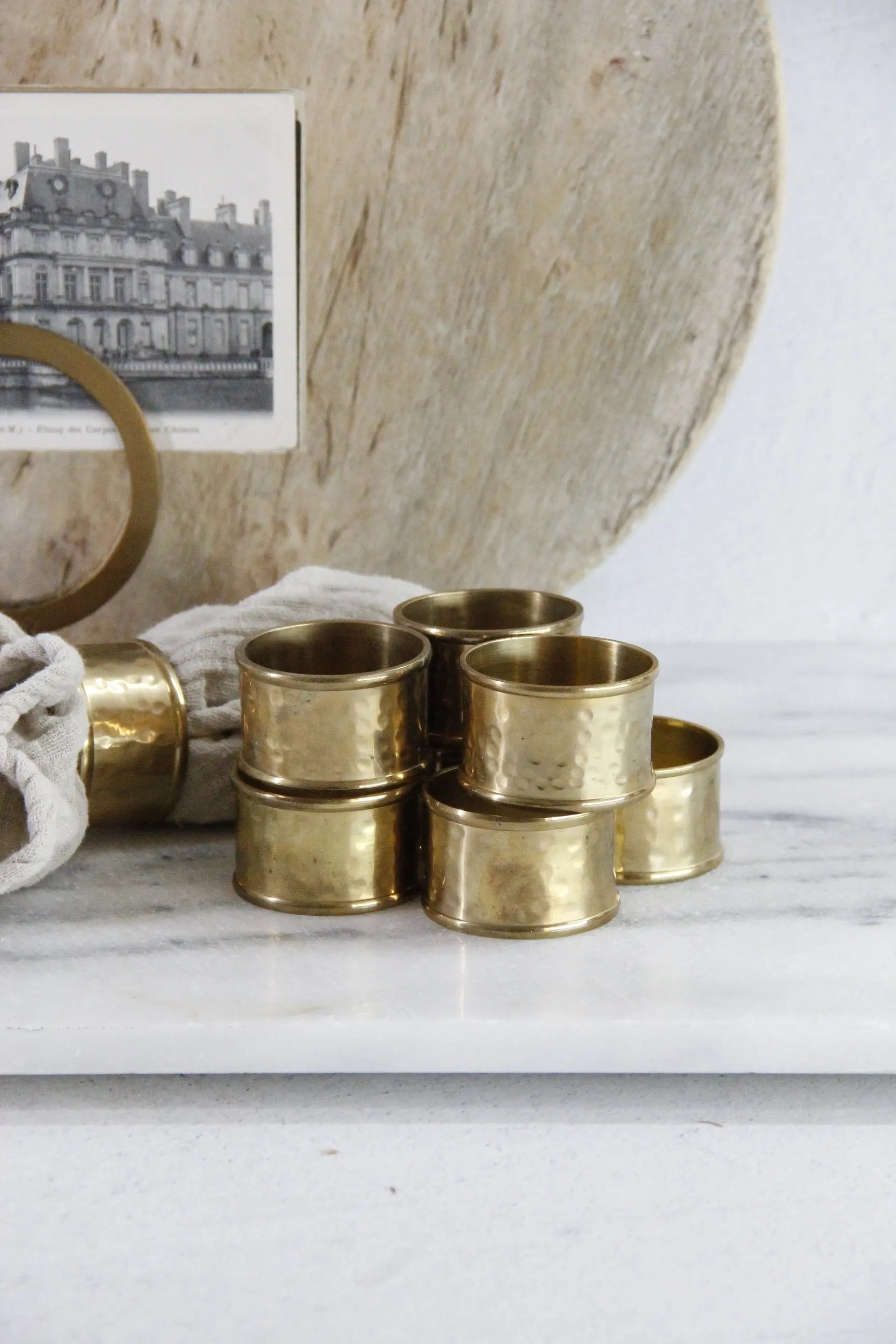 Vintage Brass Napkin Rings Hammered Set of 8 Holders