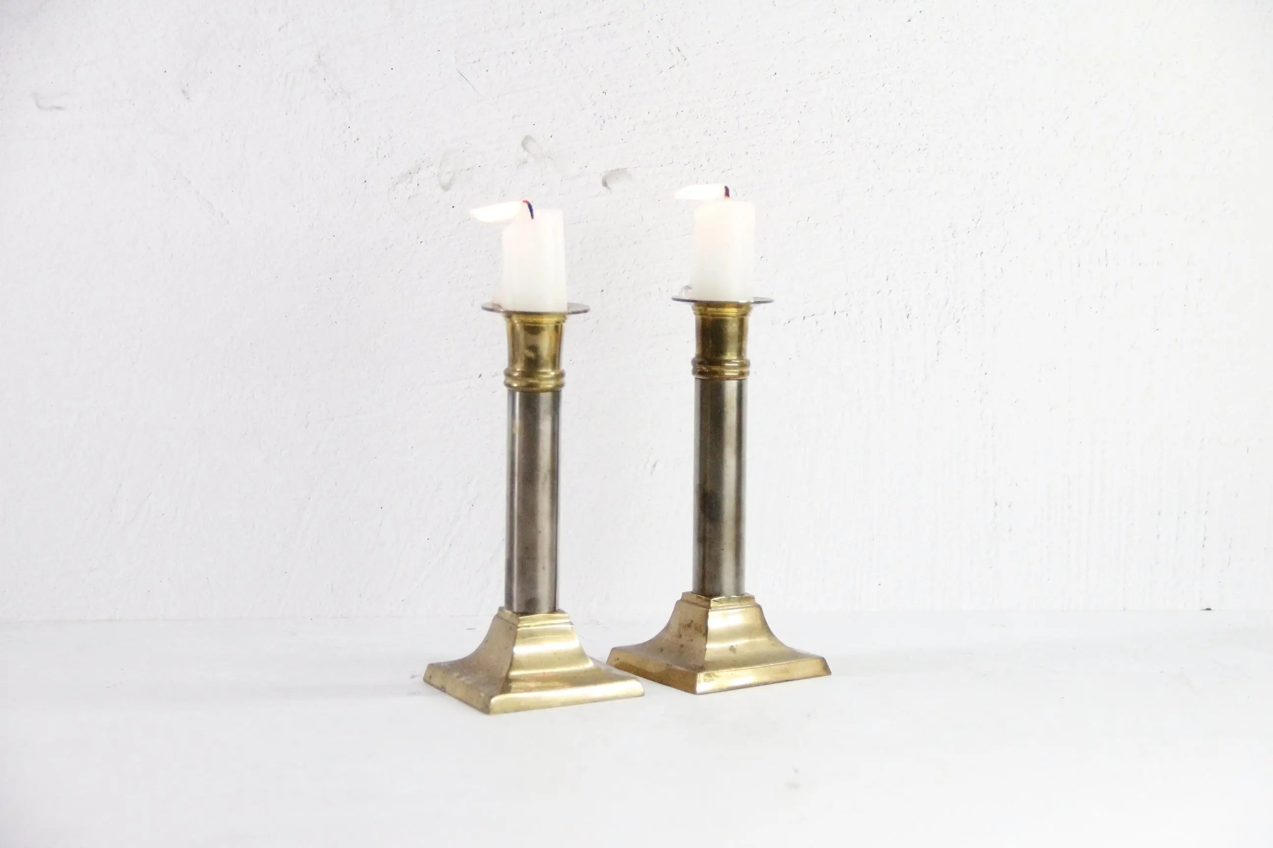 Vintage Brass Taper Candle Holders Set | Chrome Brass  Debra Hall Lifestyle