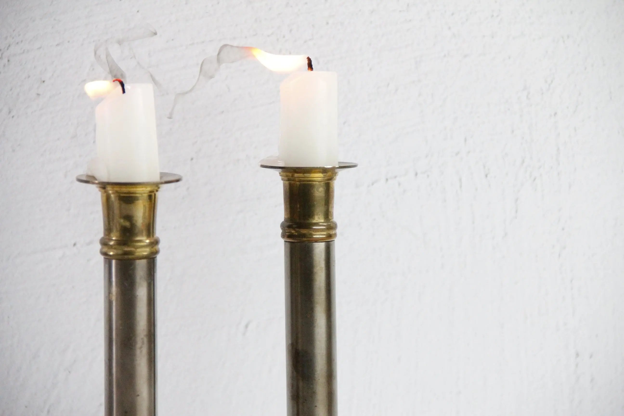 Vintage Brass Taper Candle Holders Set | Chrome Brass  Debra Hall Lifestyle
