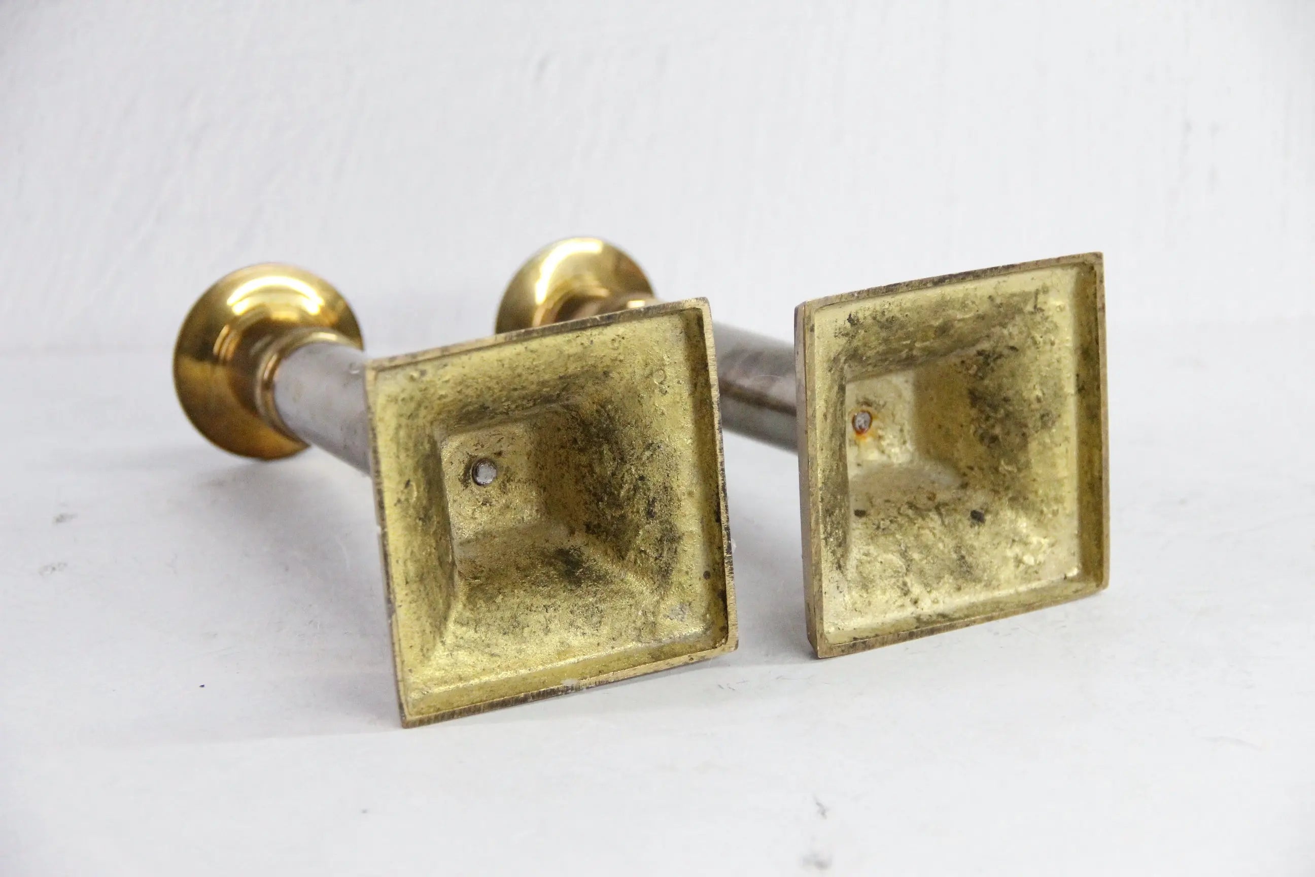 Vintage Brass Taper Candle Holders Set | Chrome Brass  Debra Hall Lifestyle
