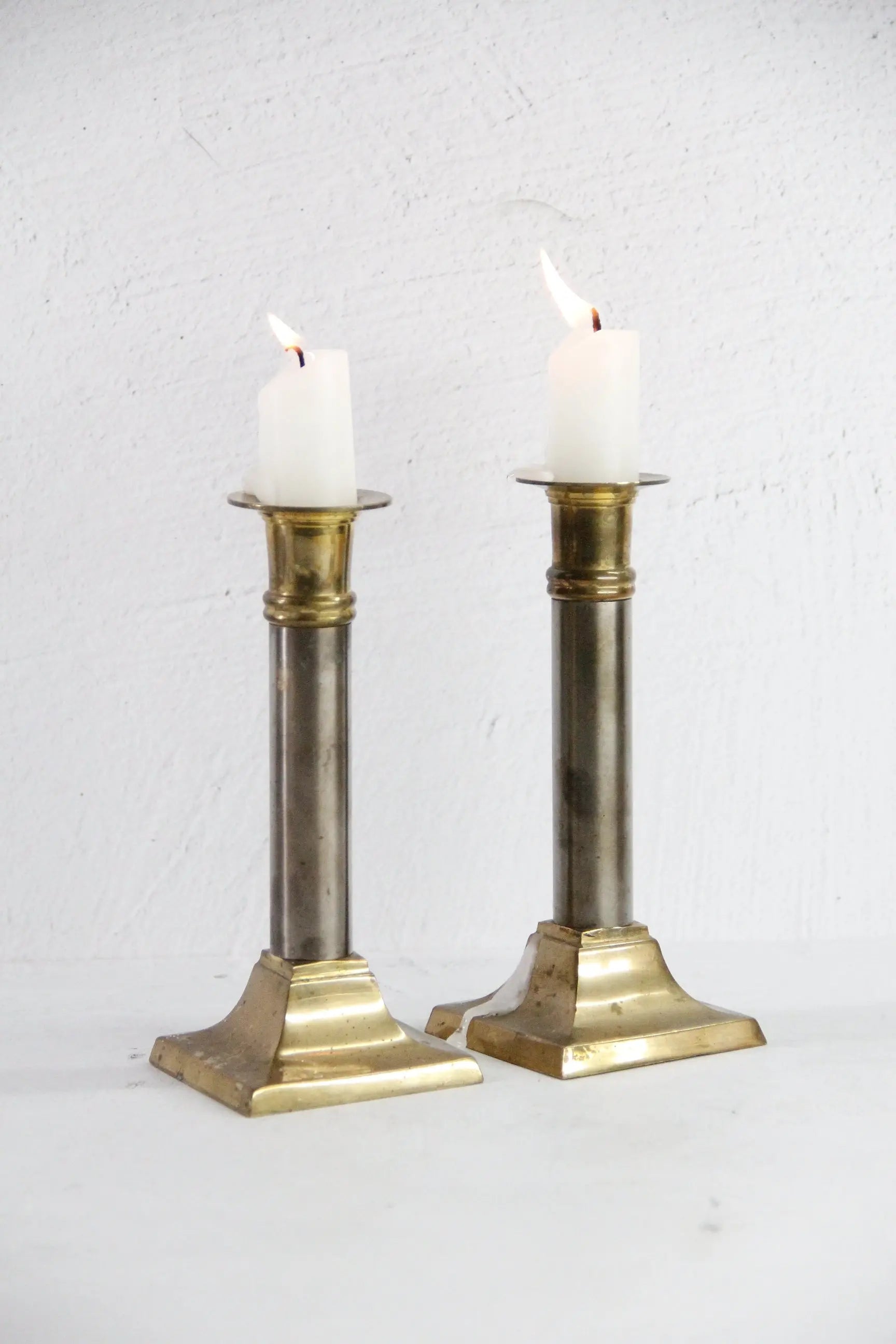Vintage Brass Taper Candle Holders Set | Chrome Brass  Debra Hall Lifestyle