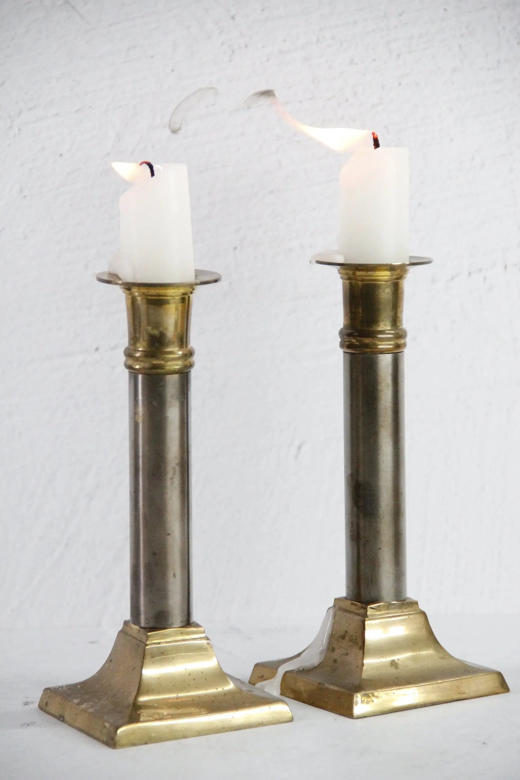 Vintage Brass Taper Candle Holders Set | Chrome Brass  Debra Hall Lifestyle