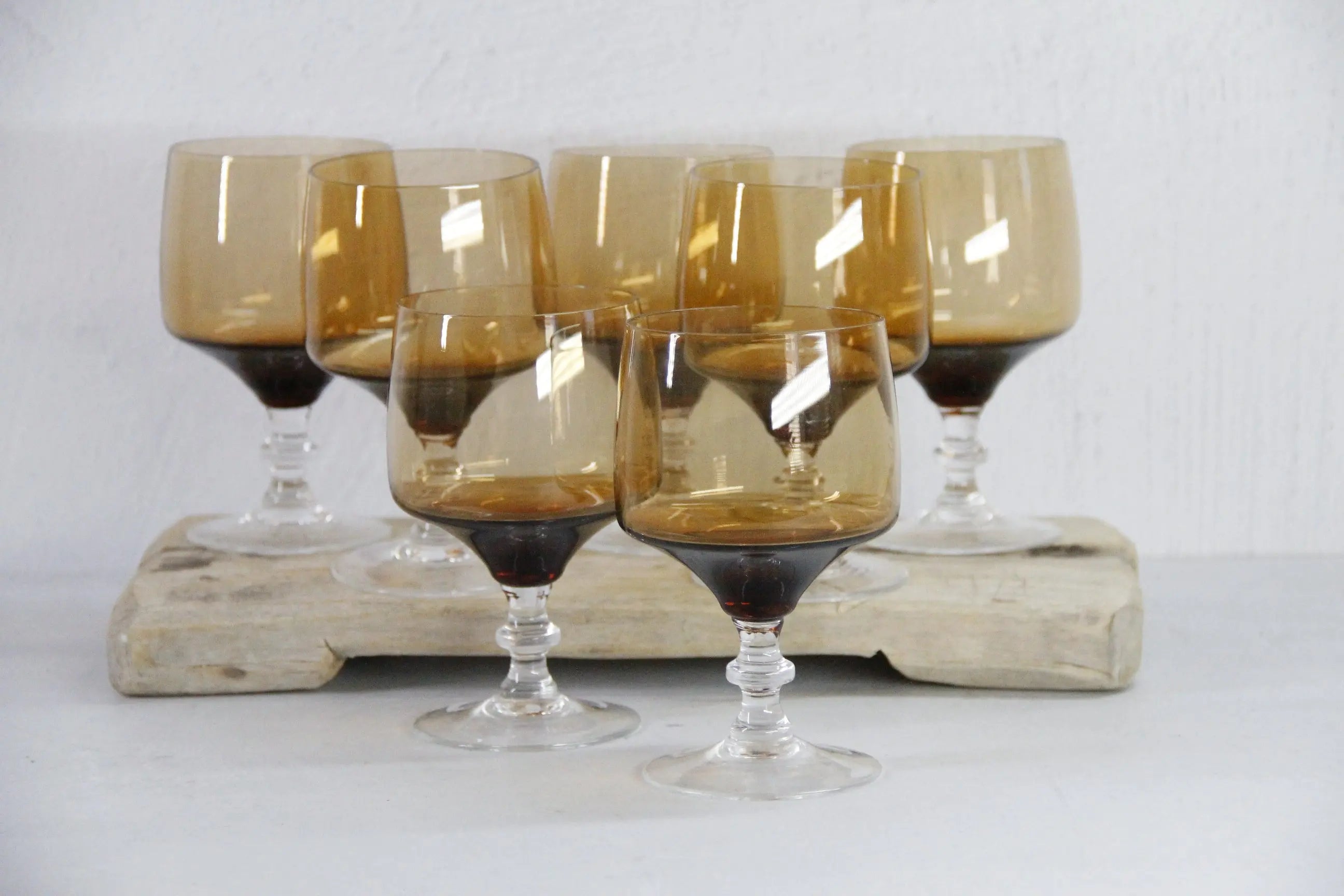 Vintage Brown Wine Glasses | MCM Saski Clear Stem-Japan  Debra Hall Lifestyle