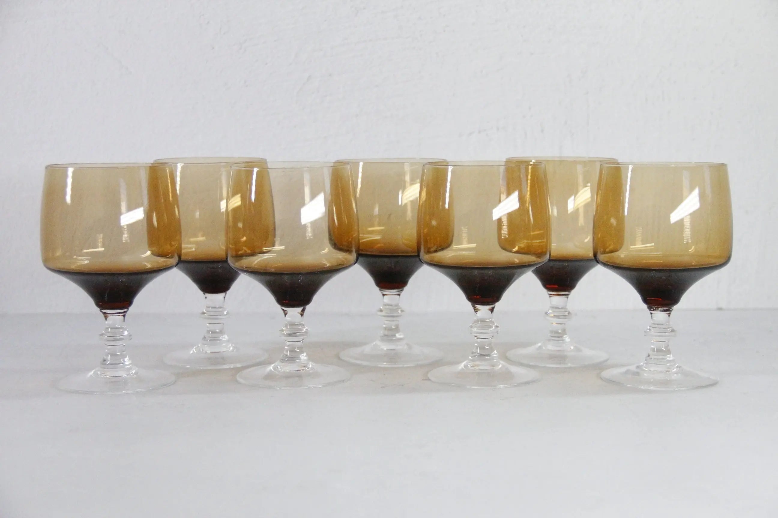 Vintage Brown Wine Glasses | MCM Saski Clear Stem-Japan  Debra Hall Lifestyle