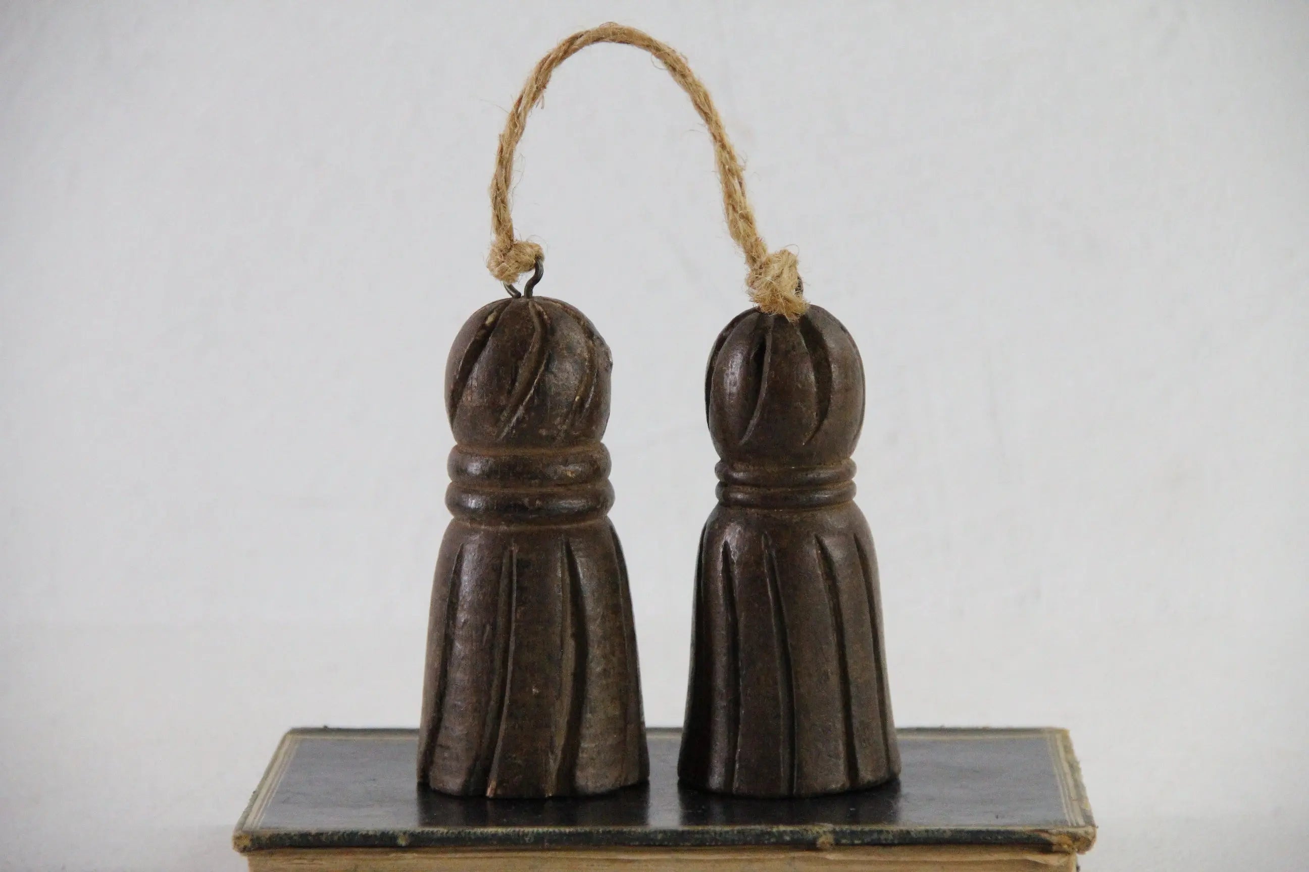 Vintage Carved Wooden Tassel Pair | Loop Hanger with Jute  Debra Hall Lifestyle