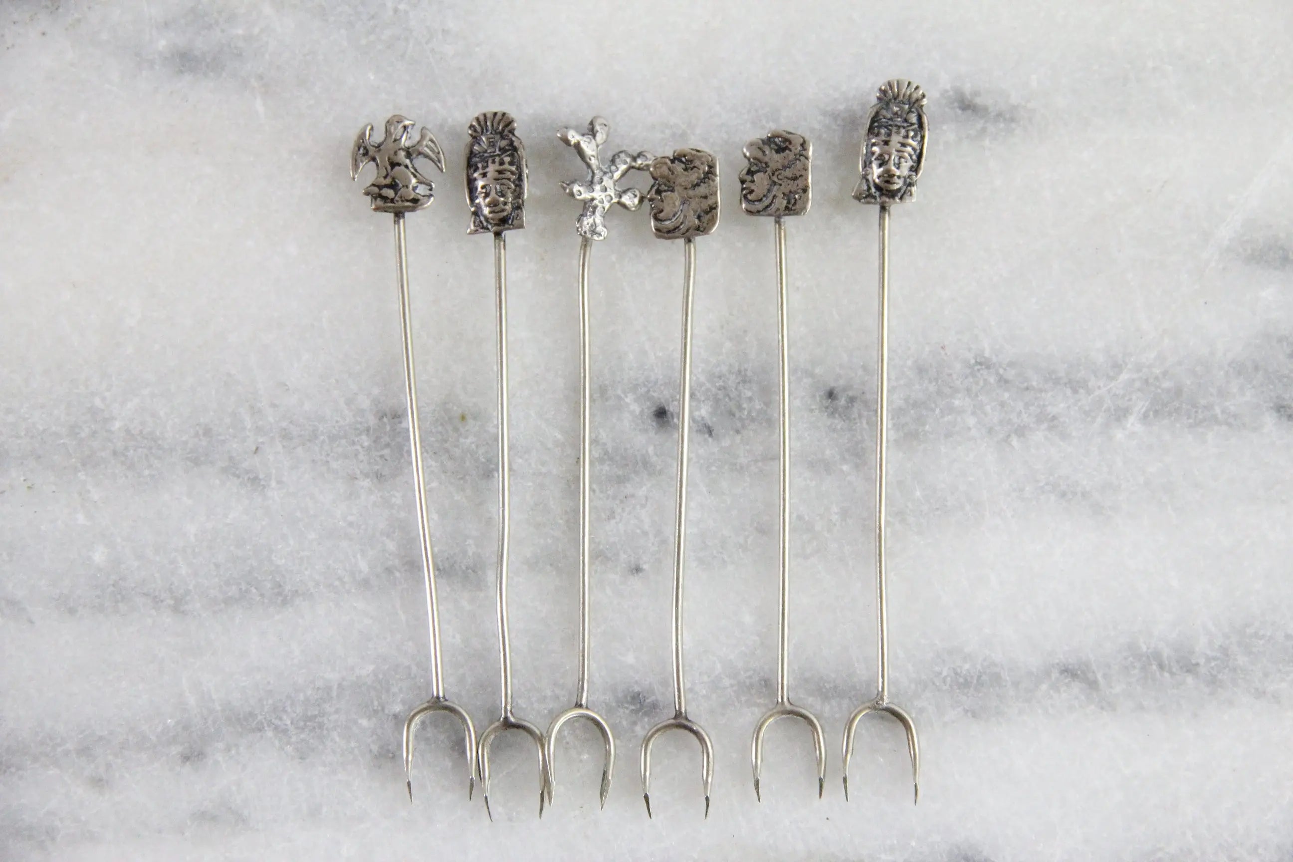 Vintage Cocktail Picks Silver 6 Pc | Hors D'oeuvre Stamped 825