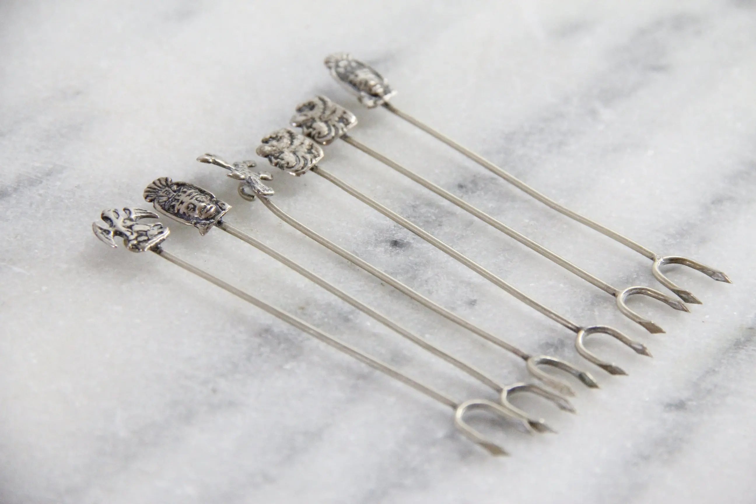 Vintage Cocktail Picks Silver 6 Pc | Hors D'oeuvre Stamped 825
