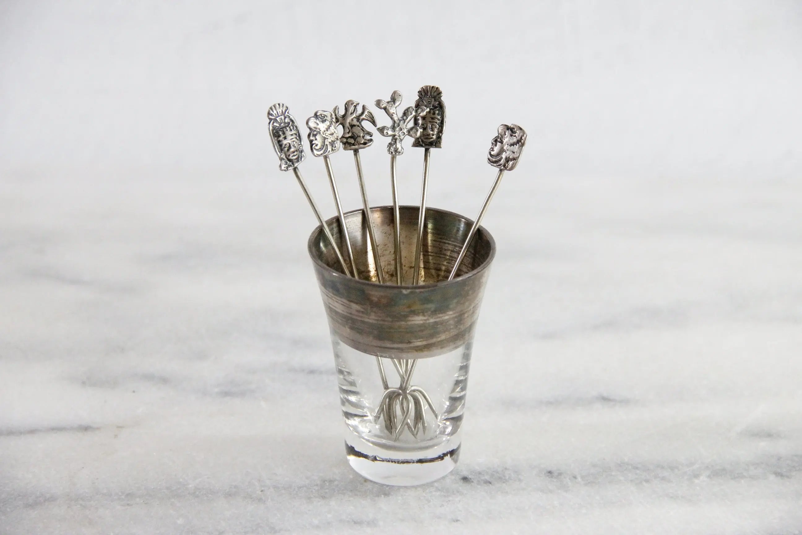 Vintage Cocktail Picks Silver 6 Pc | Hors D'oeuvre Stamped 825