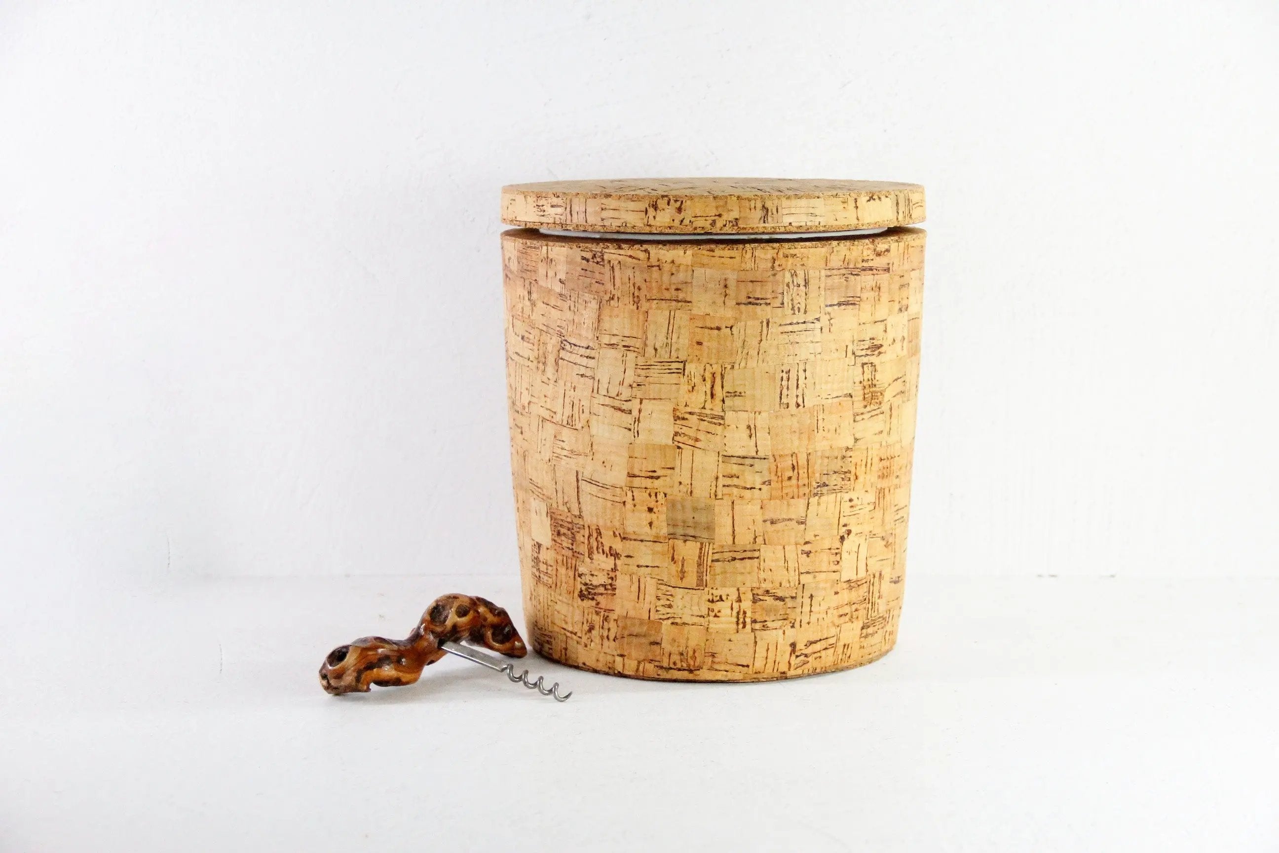 Vintage Cork Ice Bucket | Parquetry Midcentury Barware  Debra Hall Lifestyle