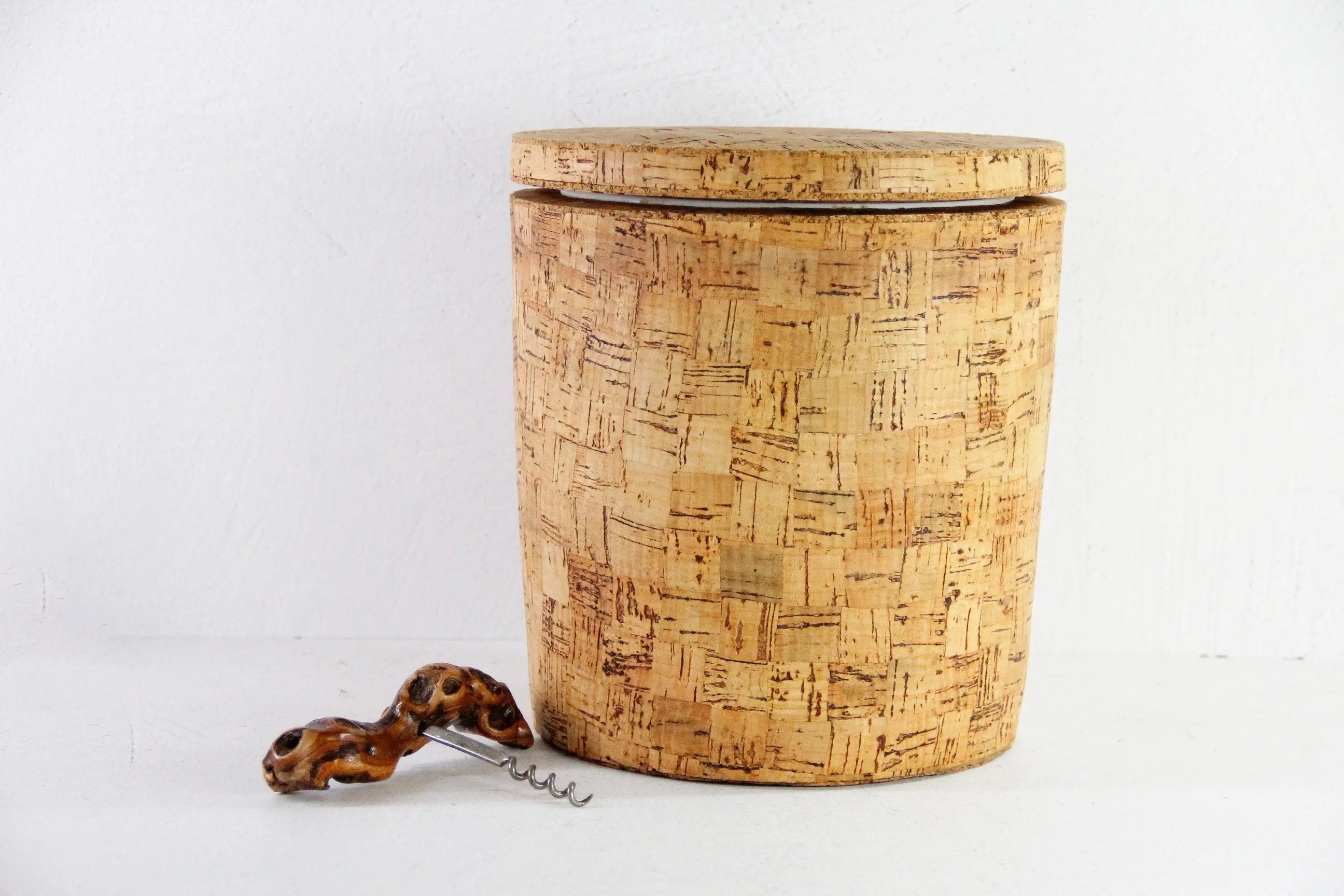 Vintage Cork Ice Bucket | Parquetry Midcentury Barware  Debra Hall Lifestyle