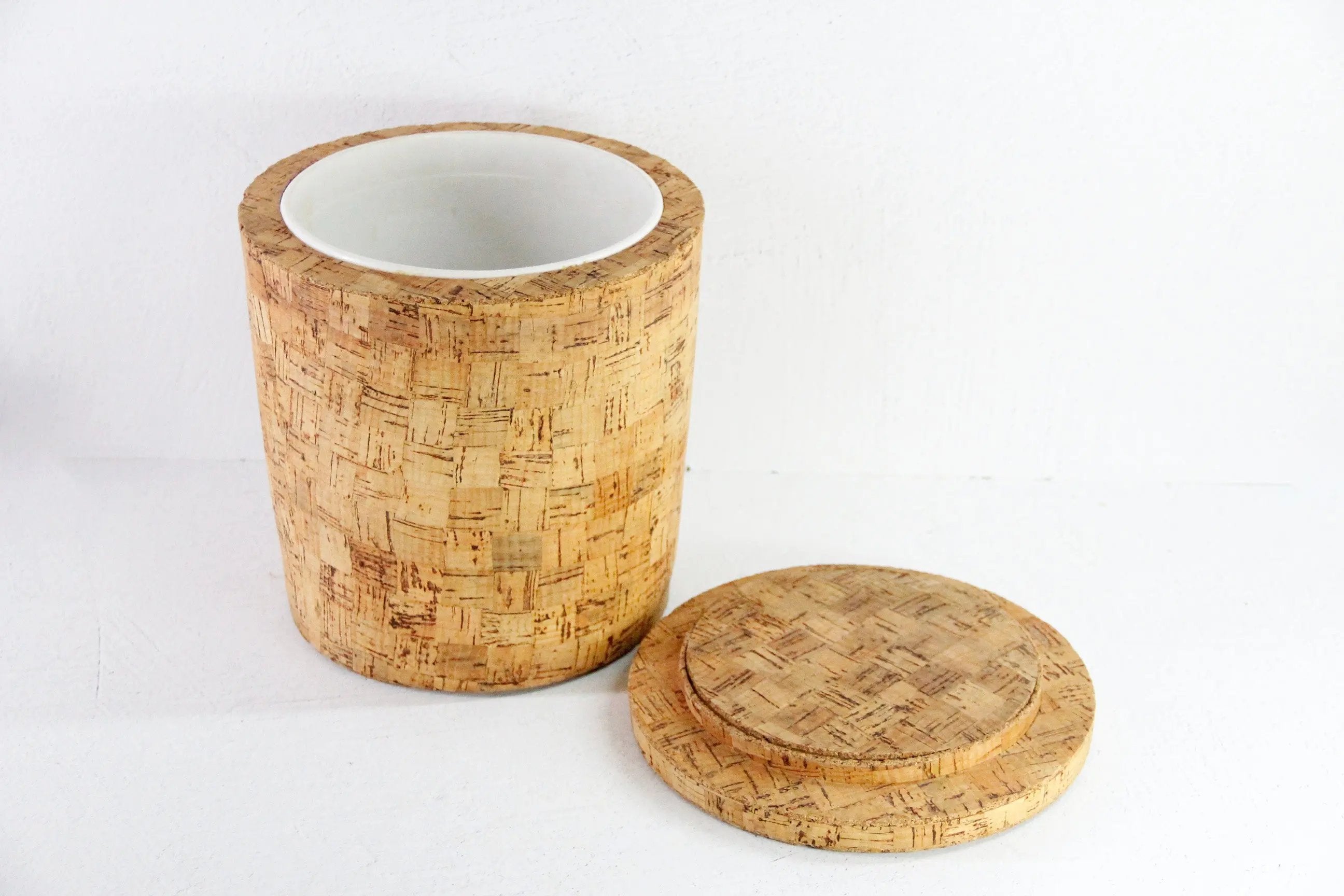Vintage Cork Ice Bucket | Parquetry Midcentury Barware  Debra Hall Lifestyle