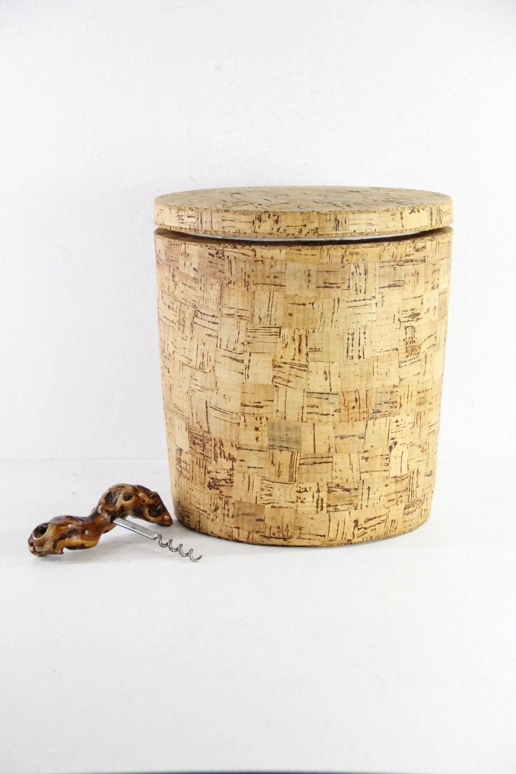 Vintage Cork Ice Bucket | Parquetry Midcentury Barware  Debra Hall Lifestyle