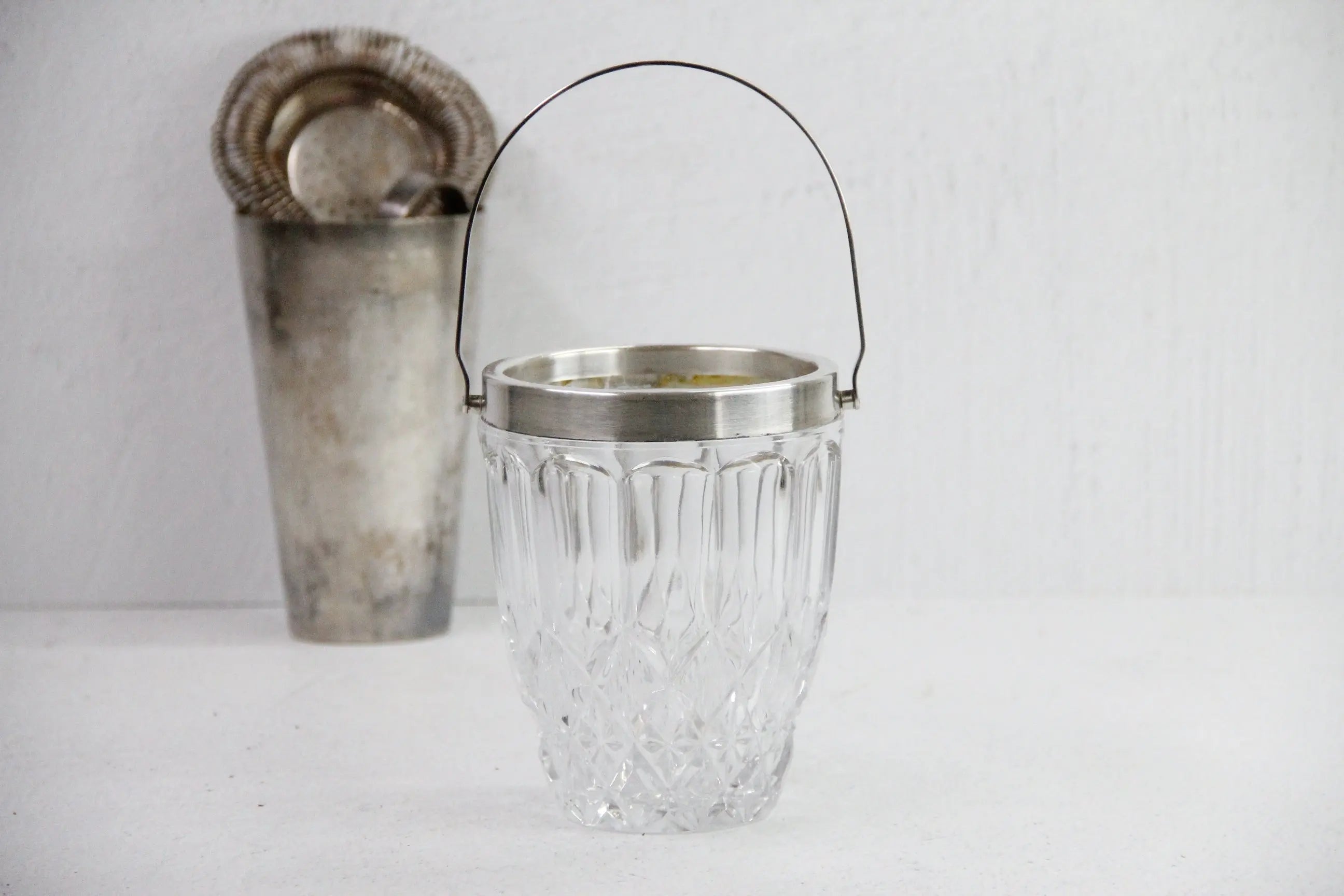 Vintage Crystal Ice Bucket | Silver Plated Handle 50s  Debra Hall Lifestyle