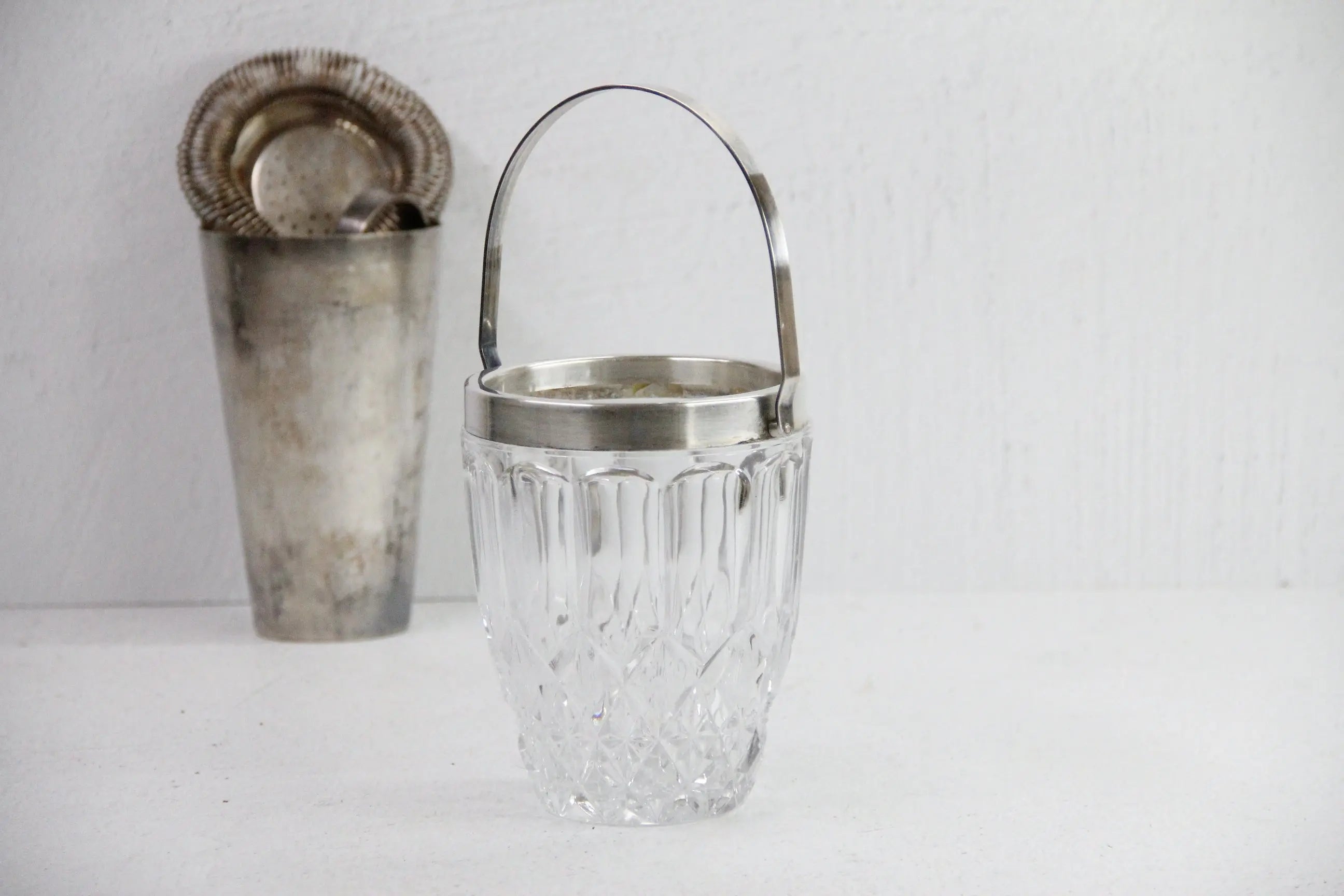Vintage Crystal Ice Bucket | Silver Plated Handle 50s  Debra Hall Lifestyle