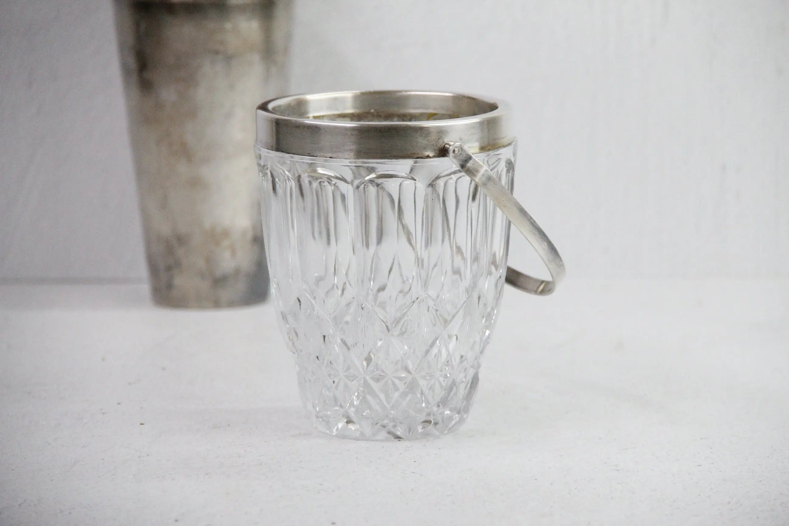 Vintage Crystal Ice Bucket | Silver Plated Handle 50s  Debra Hall Lifestyle