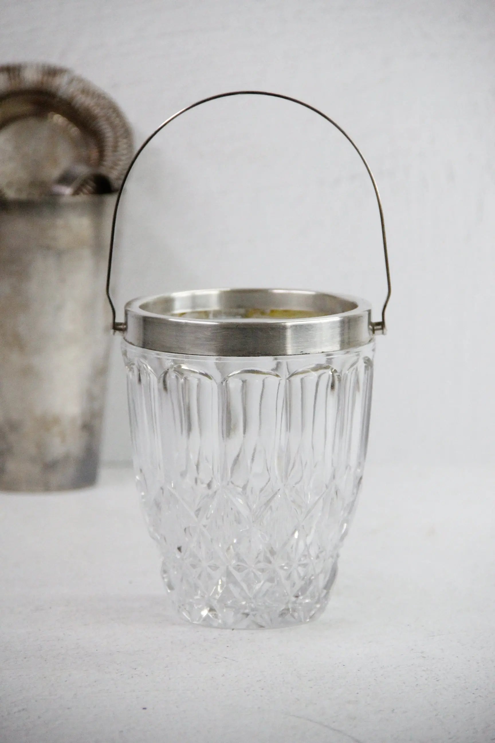 Vintage Crystal Ice Bucket | Silver Plated Handle 50s  Debra Hall Lifestyle