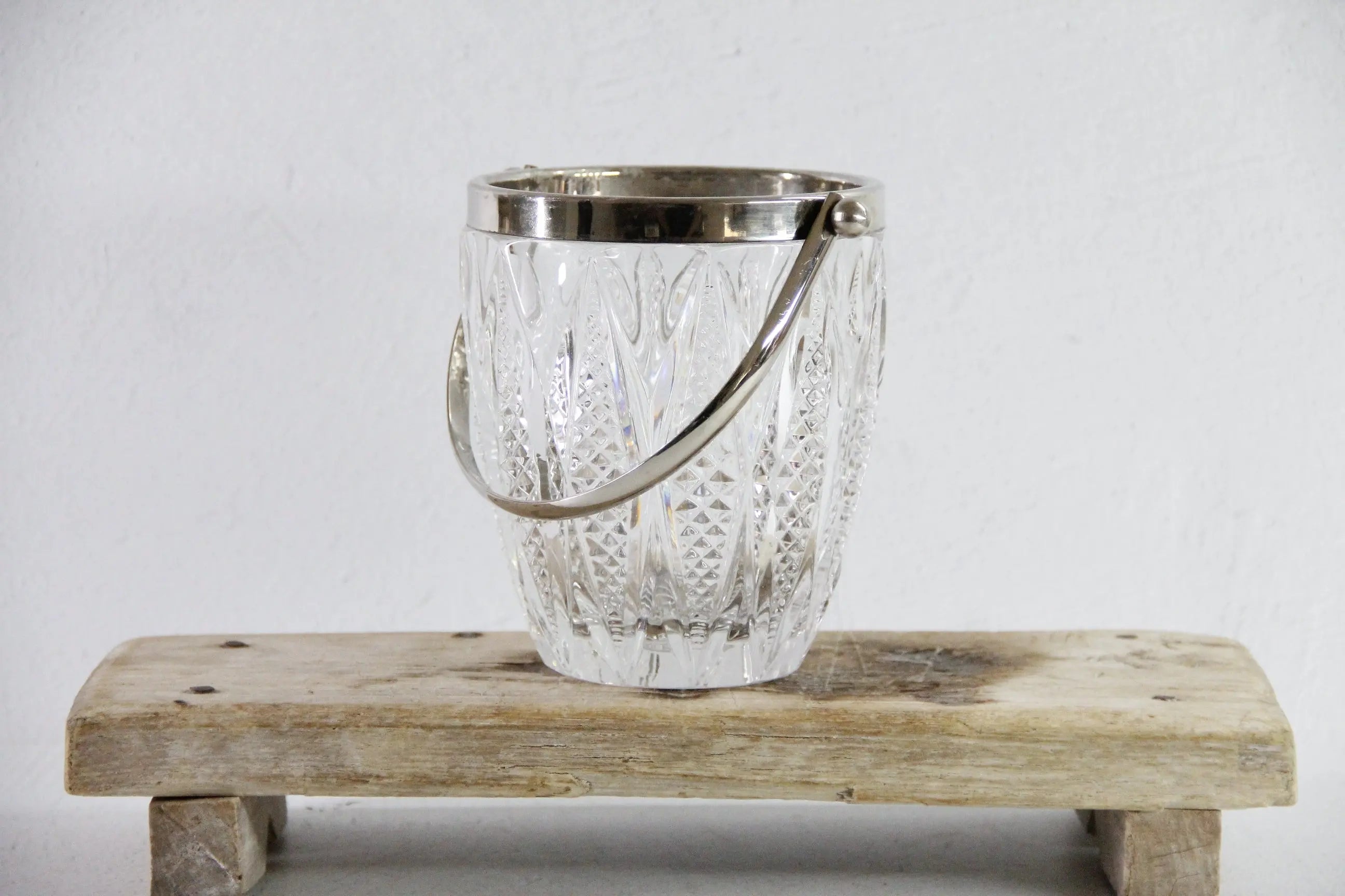 Vintage Crystal Ice Bucket with Silver Handle | 60s French Art Deco Style  Debra Hall Lifestyle
