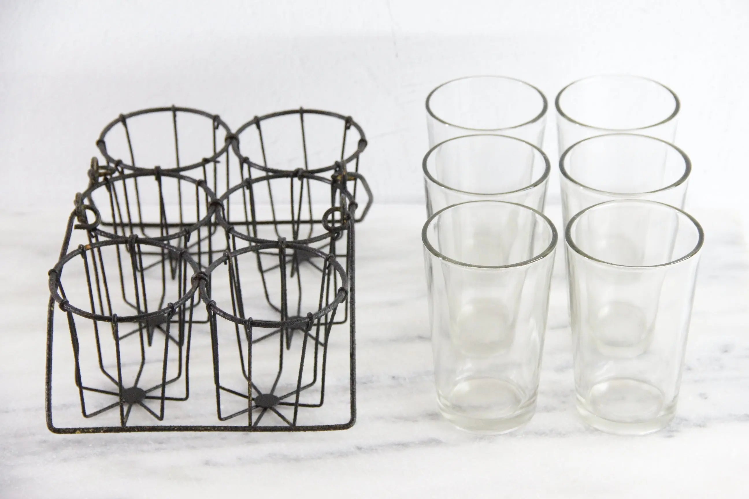 Vintage Drinking Glass Caddy with Glasses | Metal Carrier