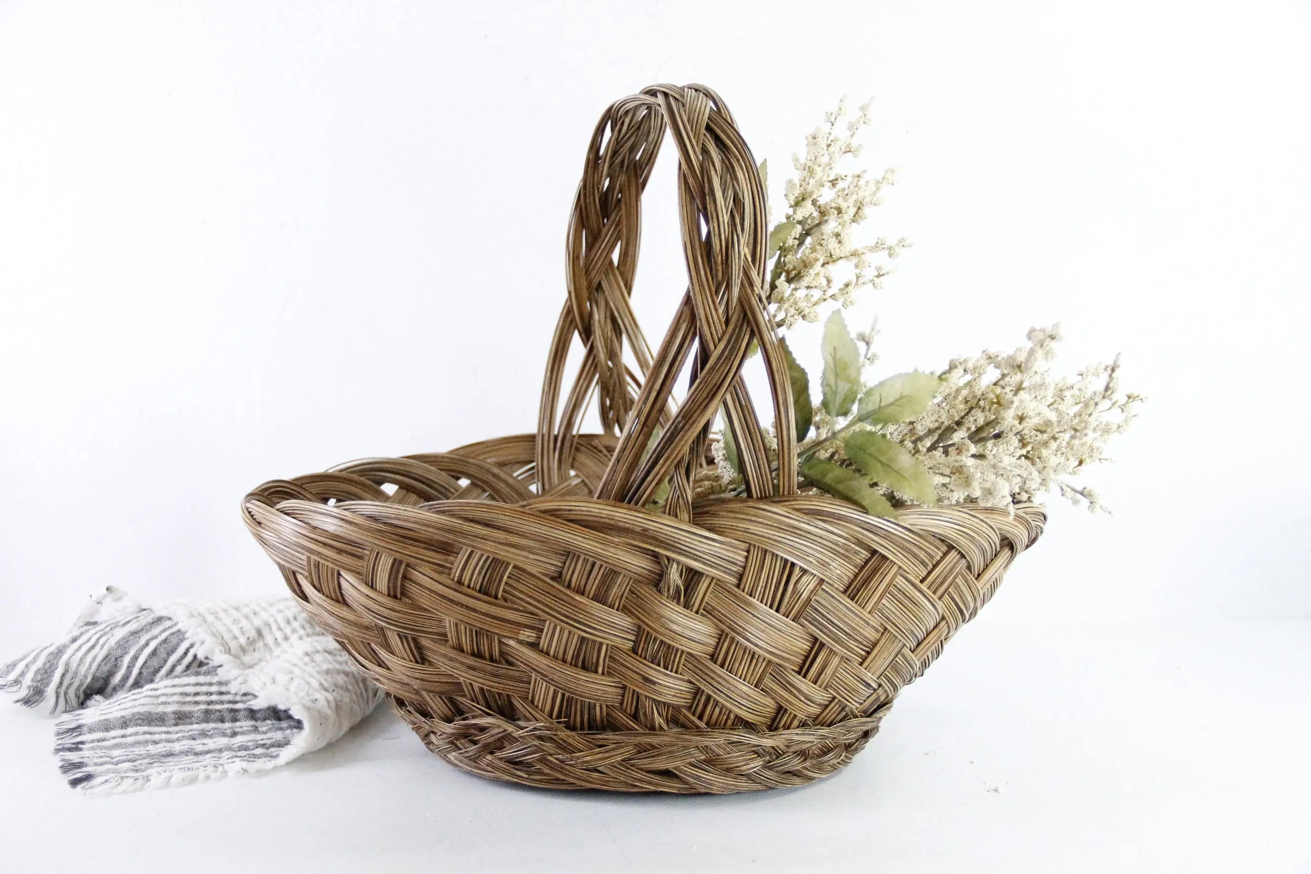Vintage Flower Basket | Woven Wicker Gathering With Handle  Debra Hall Lifestyle