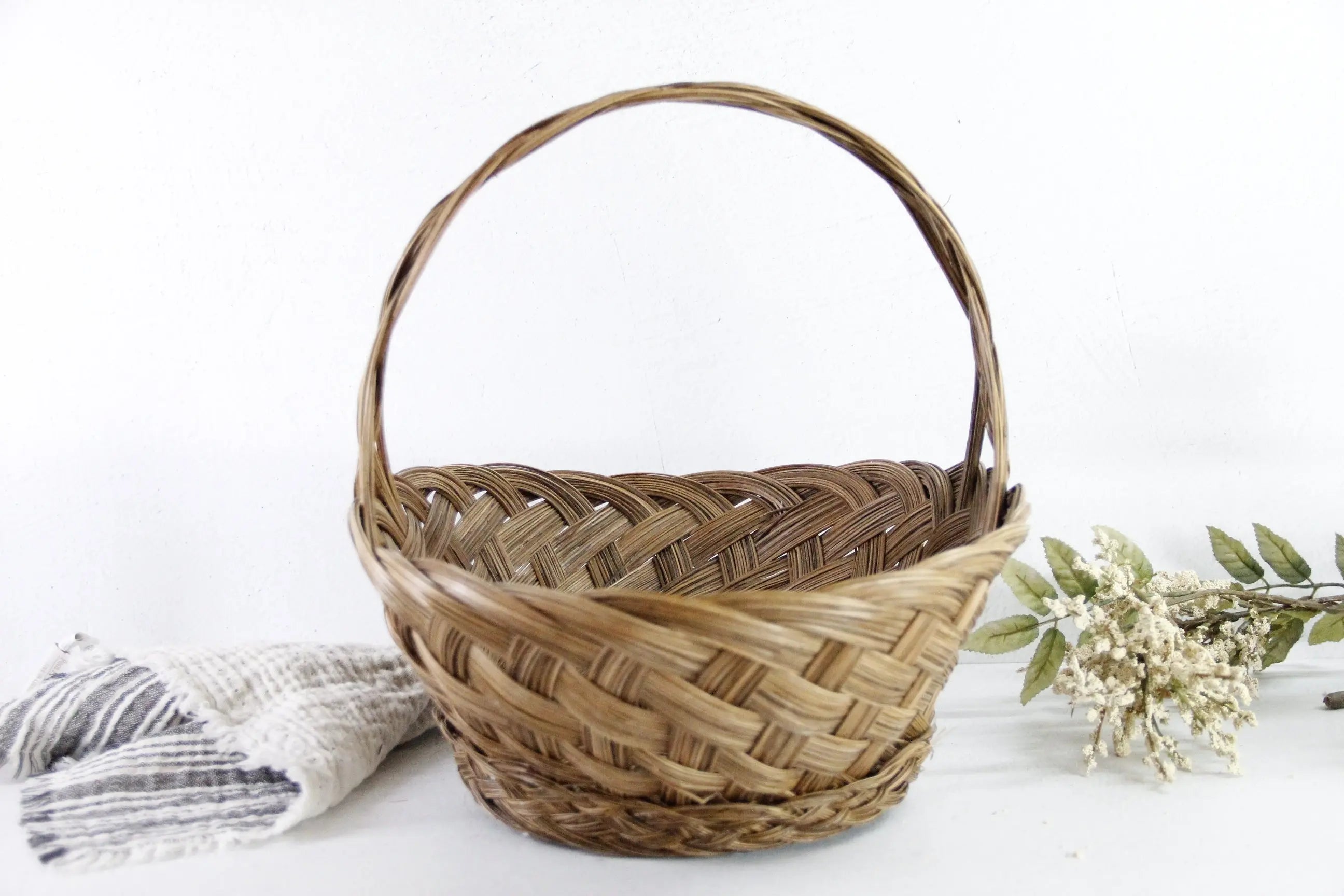 Vintage Flower Basket | Woven Wicker Gathering With Handle  Debra Hall Lifestyle