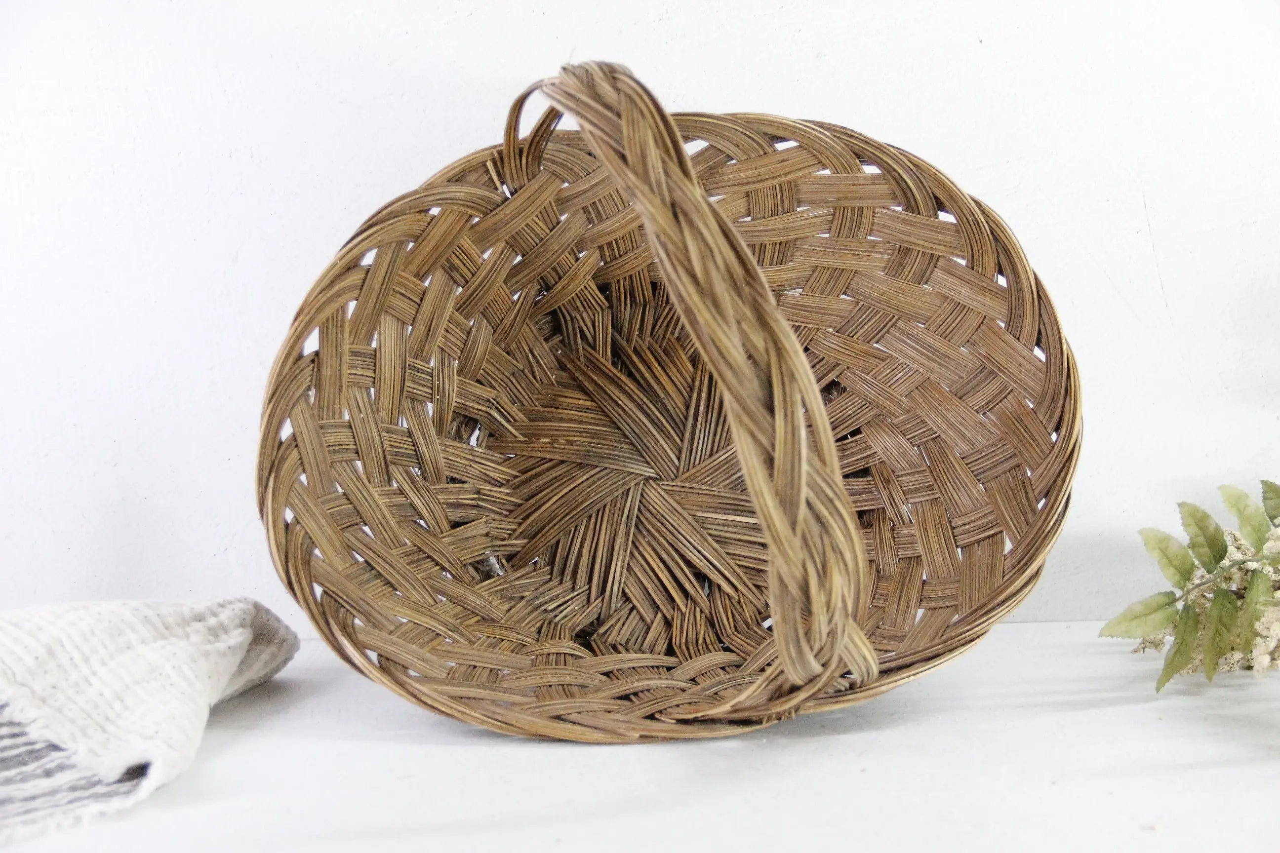 Vintage Flower Basket | Woven Wicker Gathering With Handle  Debra Hall Lifestyle