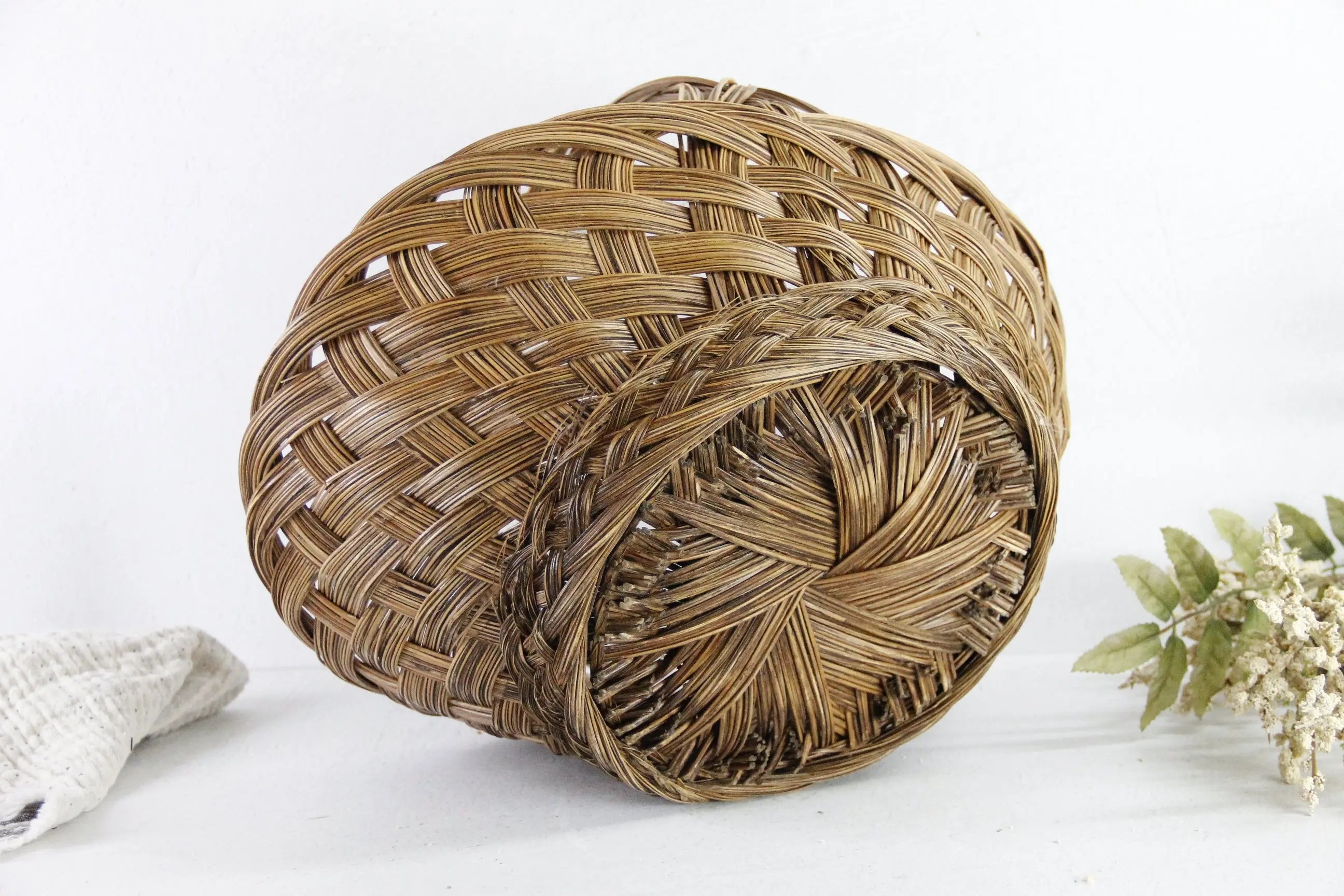 Vintage Flower Basket | Woven Wicker Gathering With Handle  Debra Hall Lifestyle