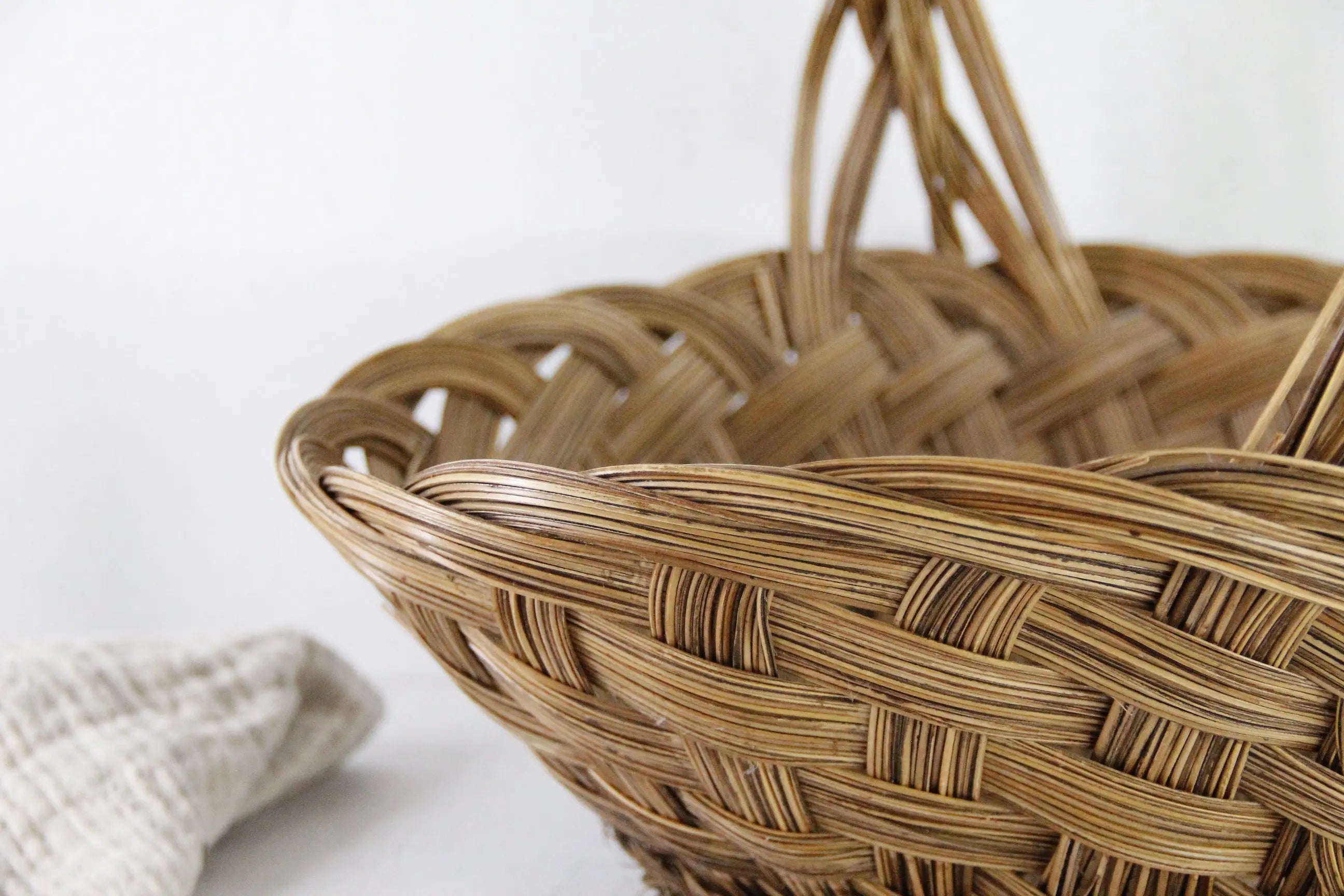 Vintage Flower Basket | Woven Wicker Gathering With Handle  Debra Hall Lifestyle