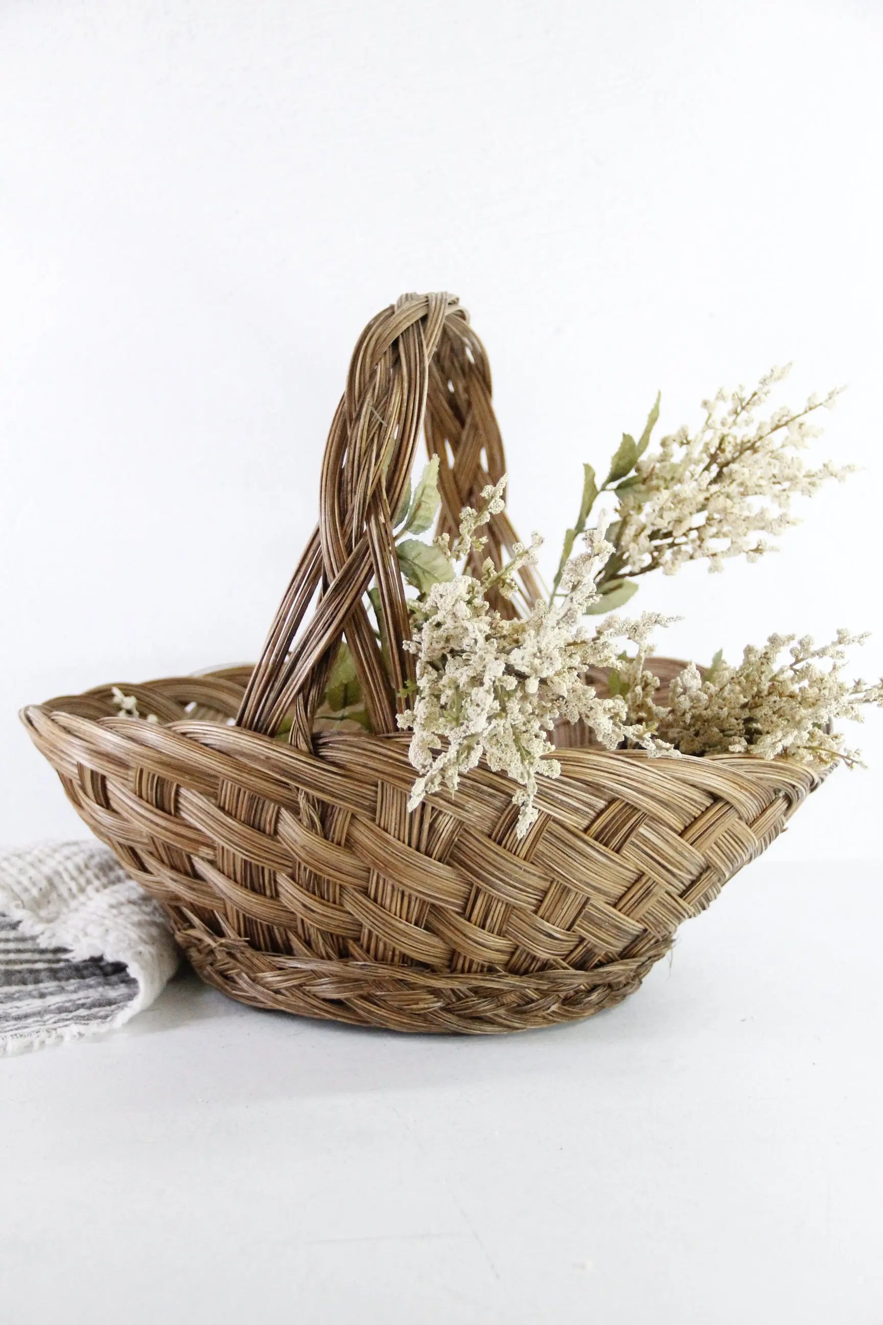 Vintage Flower Basket | Woven Wicker Gathering With Handle  Debra Hall Lifestyle
