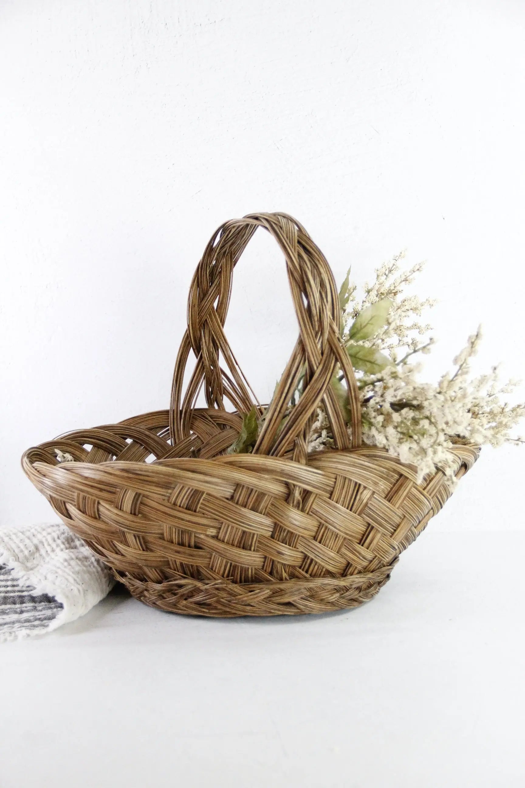 Vintage Flower Basket | Woven Wicker Gathering With Handle  Debra Hall Lifestyle