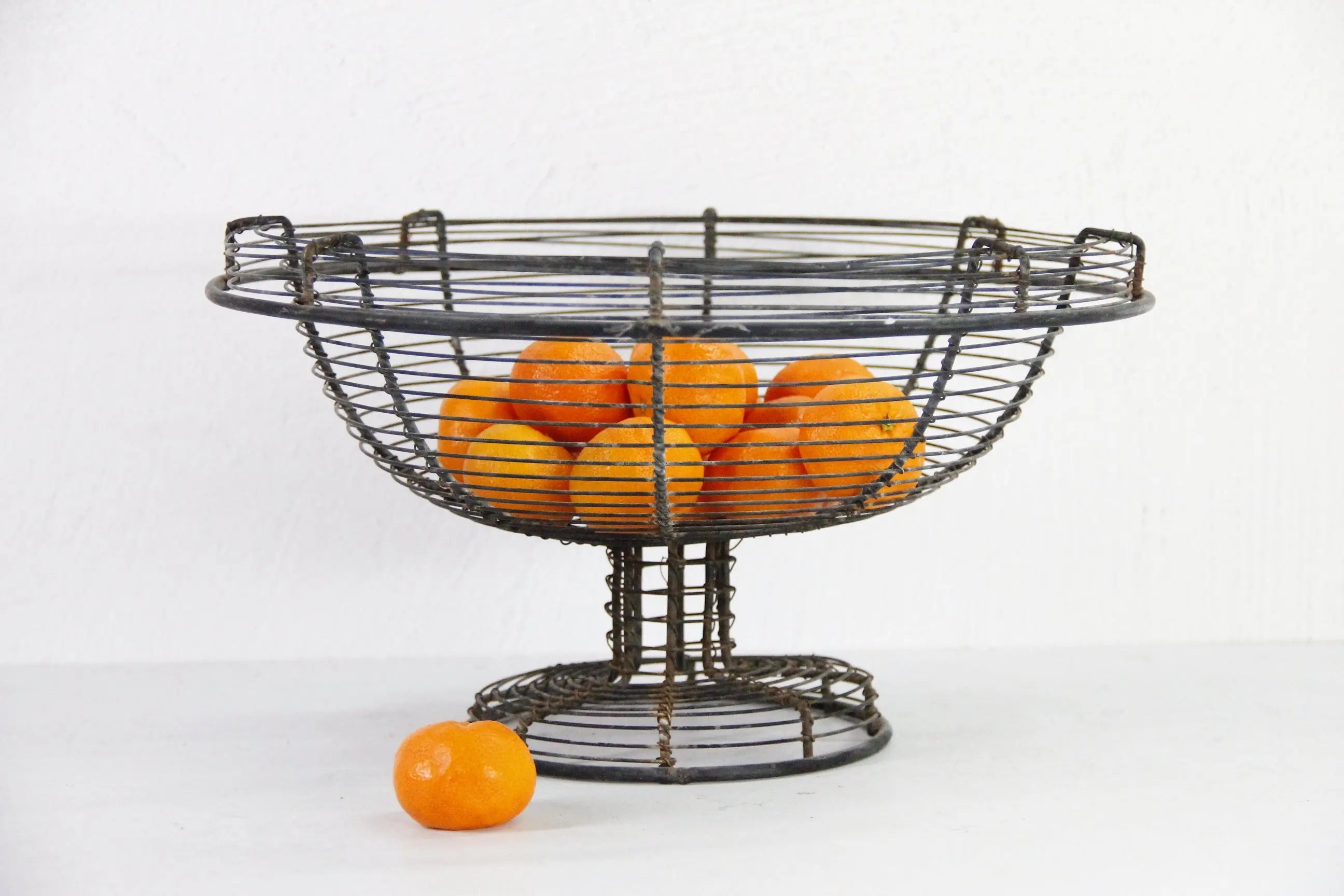 Vintage French Basket | Black Wire Pedestal With Patina  Debra Hall Lifestyle