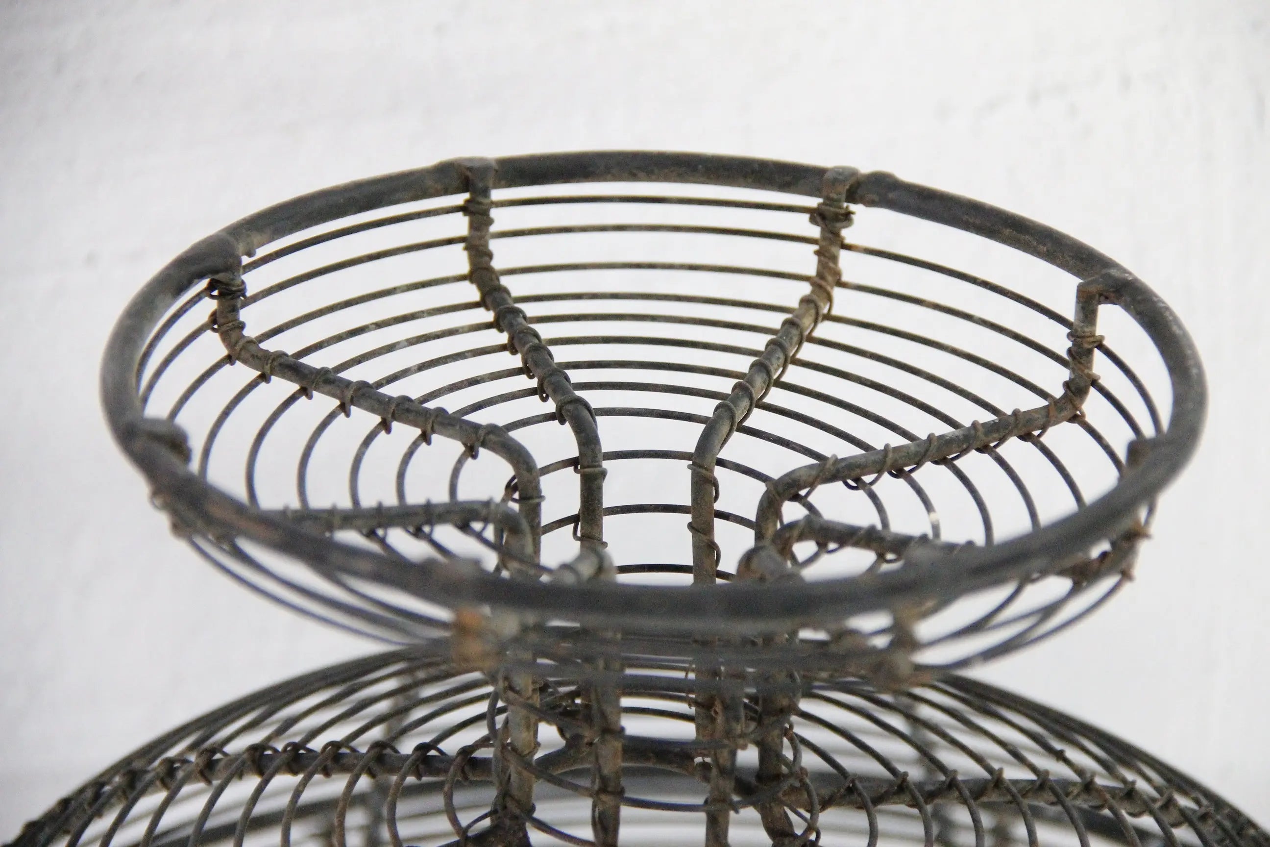 Vintage French Basket | Black Wire Pedestal With Patina  Debra Hall Lifestyle