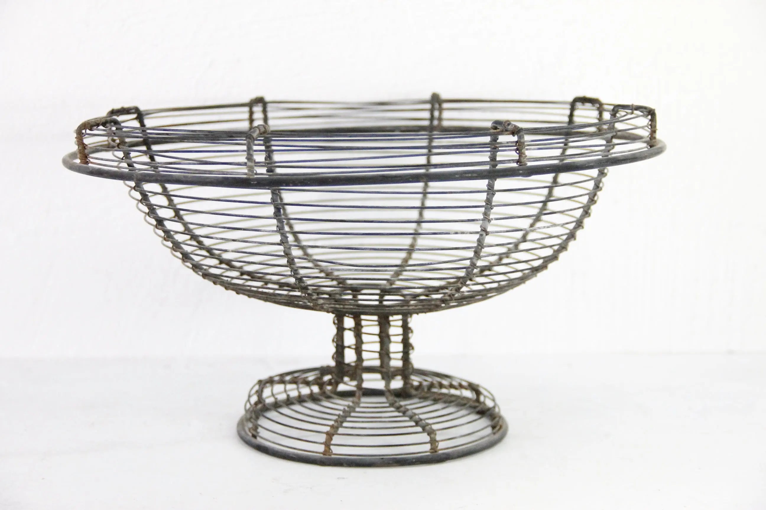 Vintage French Basket | Black Wire Pedestal With Patina  Debra Hall Lifestyle