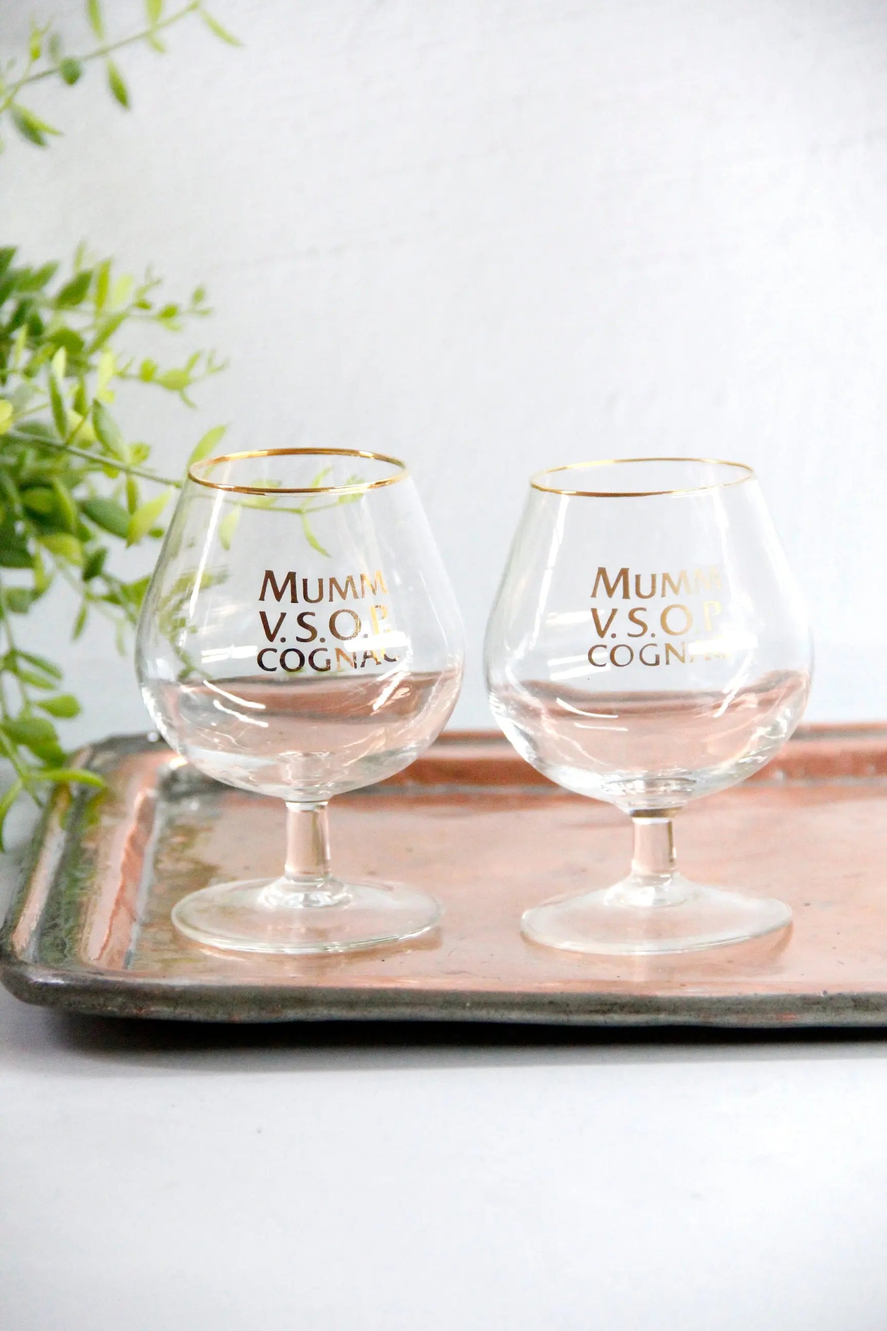 Vintage French Glassware Set | 2 Mumm Cognac Snifters  Debra Hall Lifestyle