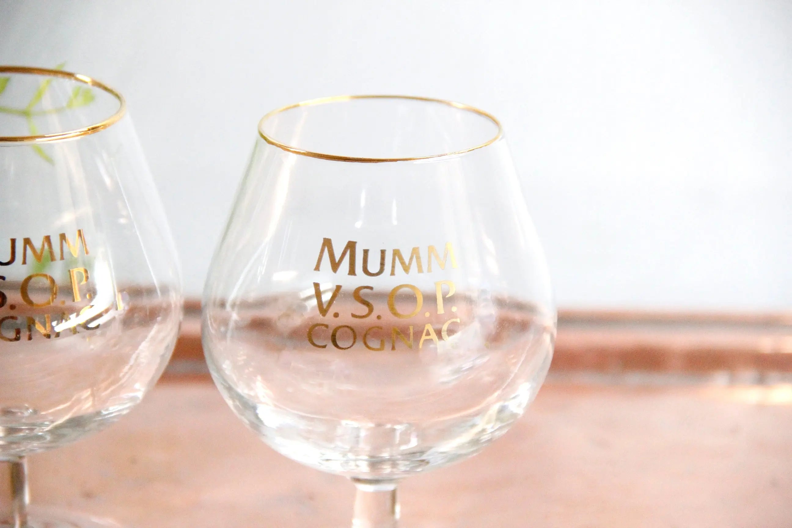 Vintage French Glassware Set | 2 Mumm Cognac Snifters  Debra Hall Lifestyle