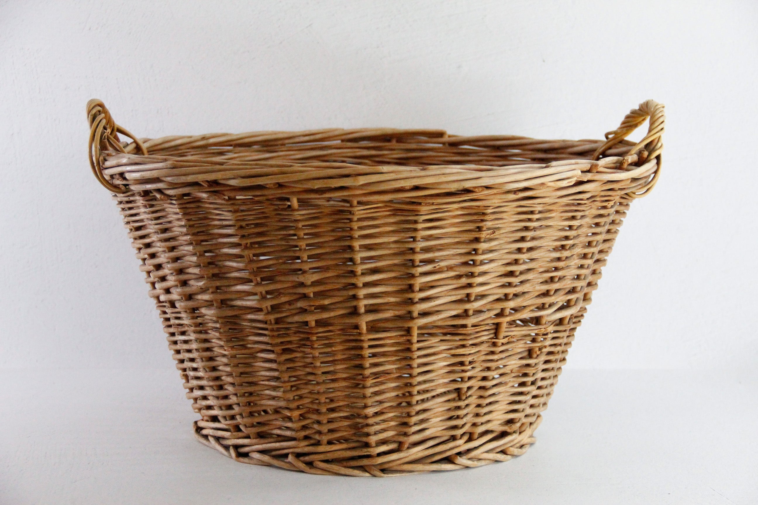 Vintage French Laundry Baskets With Handles | Round Wicker  Debra Hall Lifestyle