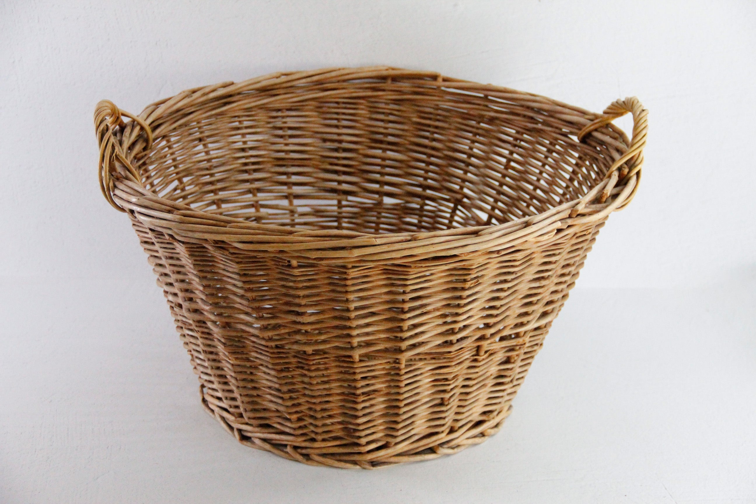 Vintage French Laundry Baskets With Handles | Round Wicker  Debra Hall Lifestyle