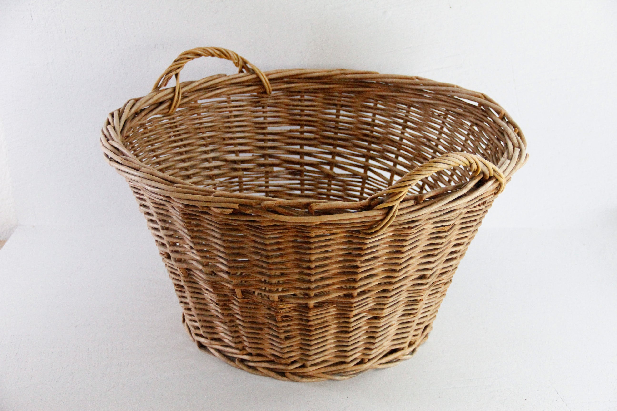 Vintage French Laundry Baskets With Handles | Round Wicker  Debra Hall Lifestyle