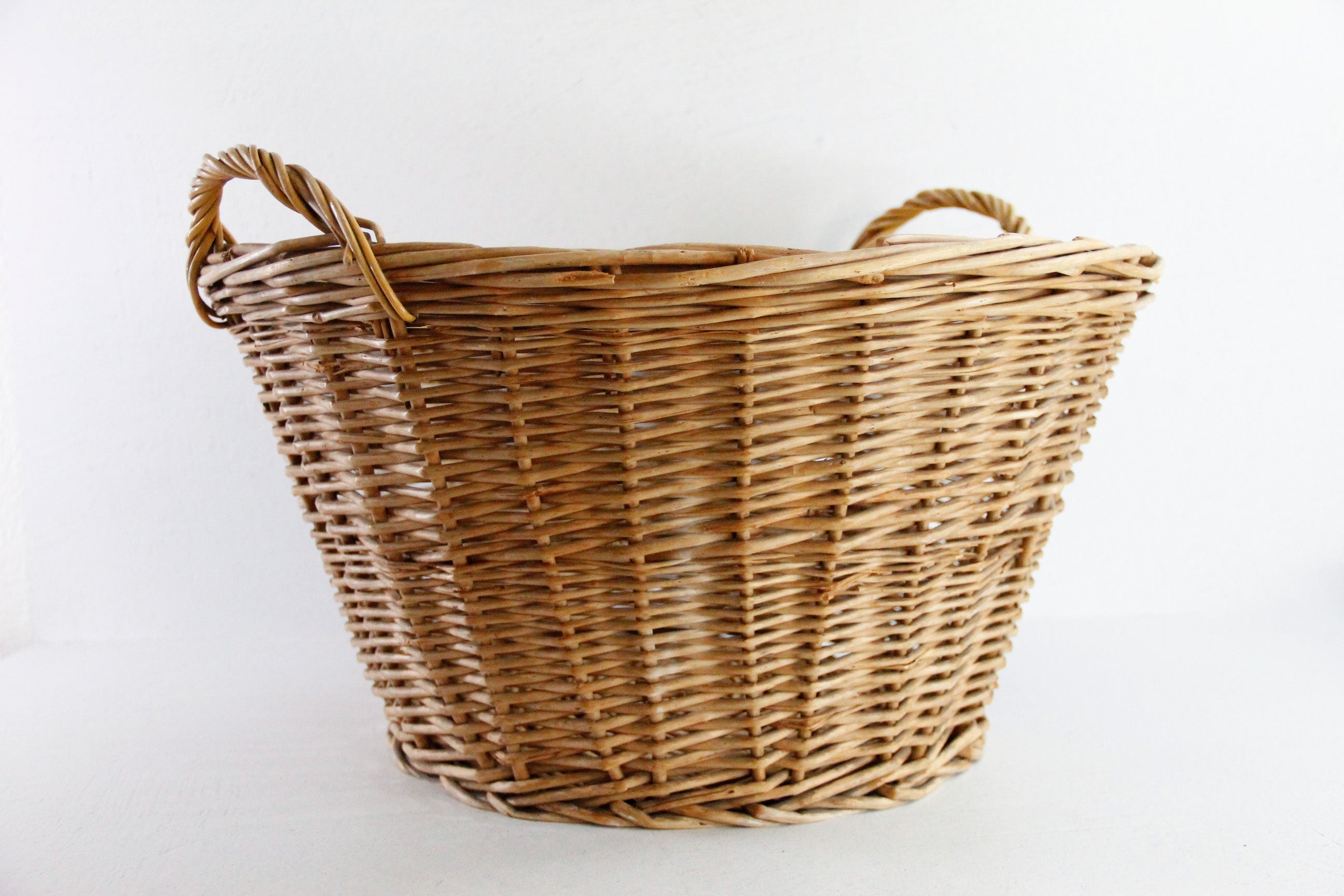 Vintage French Laundry Baskets With Handles | Round Wicker  Debra Hall Lifestyle